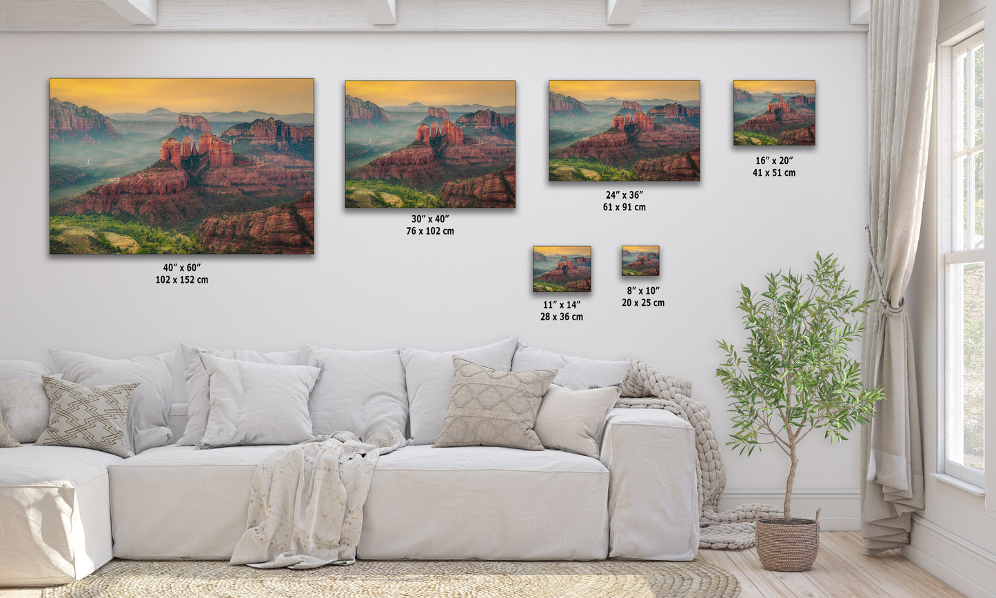 Cathedral Rock Aerial Sunrise, Sedona Arizona Desert Picture Nature Photo Relaxation Artwork for Meditation, Office, and House Decor