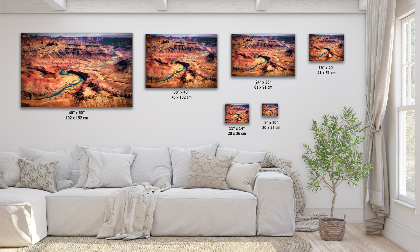 Grand Canyon National Park, Aerial Arizona Desert Picture Nature Photo, Bohemian Style Relaxation Artwork for Meditation, Apartment, Office & House Decor