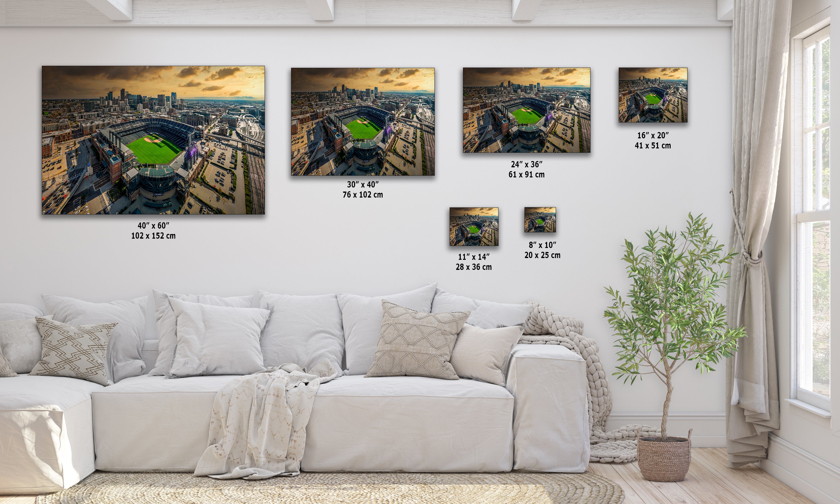 Colorado Rockies Baseball Stadium, Coors Field Denver Colorado Skyline Print for Man Cave Decor & Sports Fans