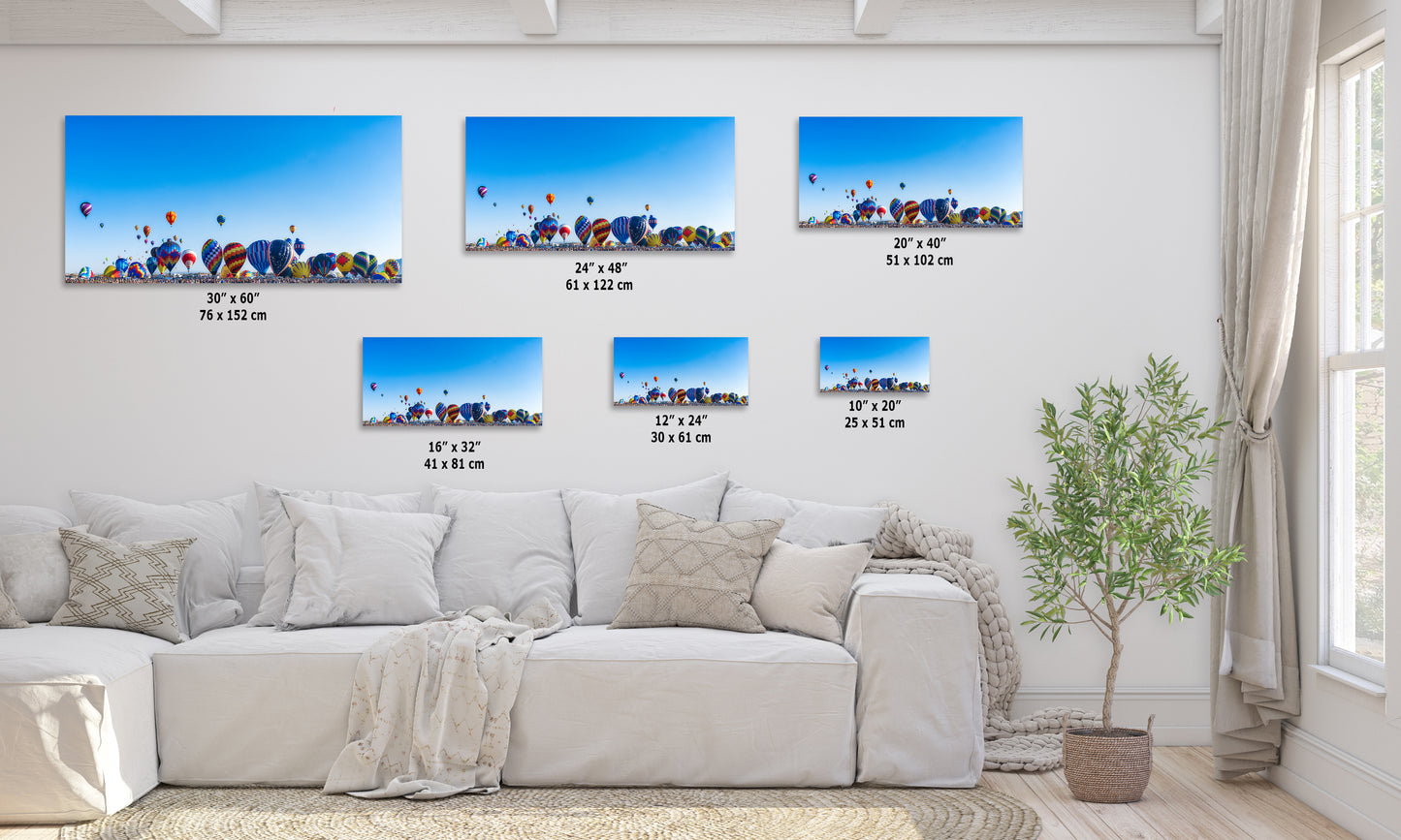 Hot Air Balloon Festival Mass Ascension Panorama Photo, Albuquerque New Mexico Balloon Fiesta Wall Art, Office, Cubicle & House Decor