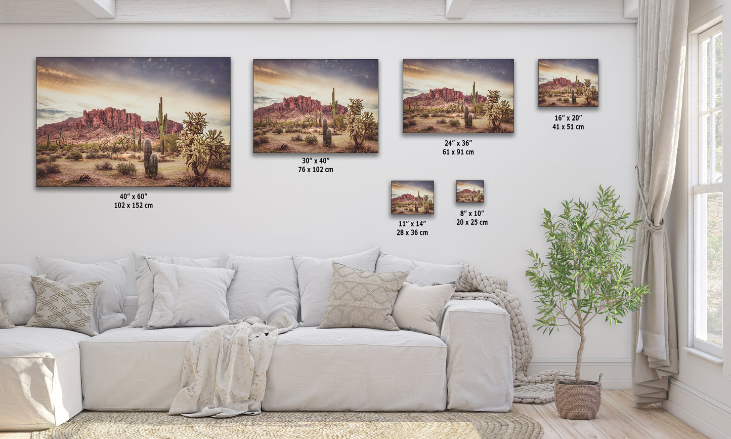 Arizona Desert Picture, Vintage Saguaro Cactus Artwork Nature Photo, Southwestern Wall Art of Superstition Mountains at Lost Dutchman State Park