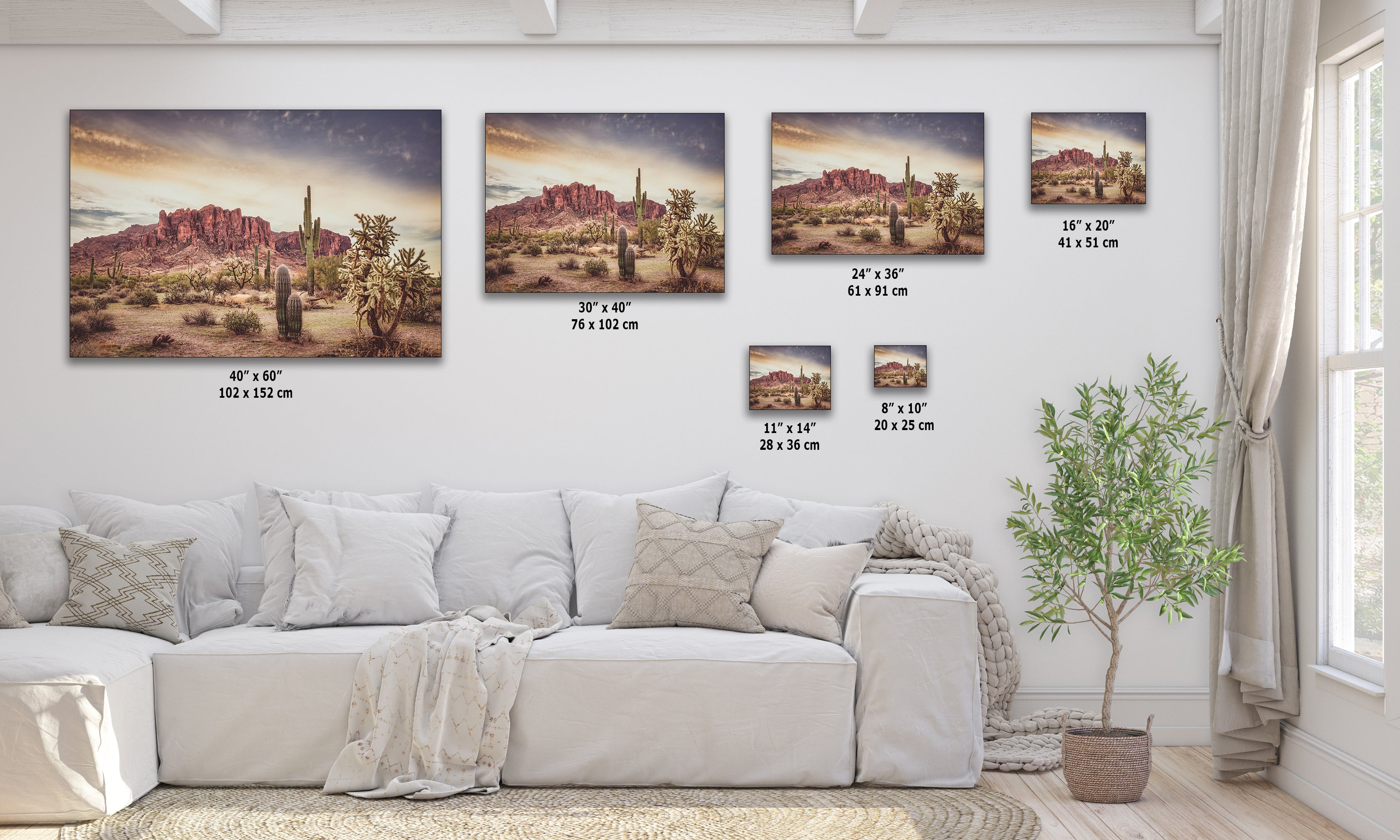 Arizona Desert Picture, Vintage Saguaro Cactus Artwork Nature Photo, Southwestern Wall Art of Superstition Mountains at Lost Dutchman State Park