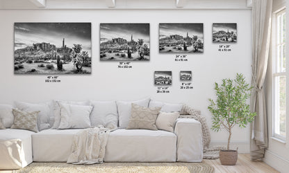 Arizona Desert Picture in Black and White, Saguaro Cactus Artwork Nature Photo, Southwestern Wall Art of Superstition Mountains at Lost Dutchman State Park
