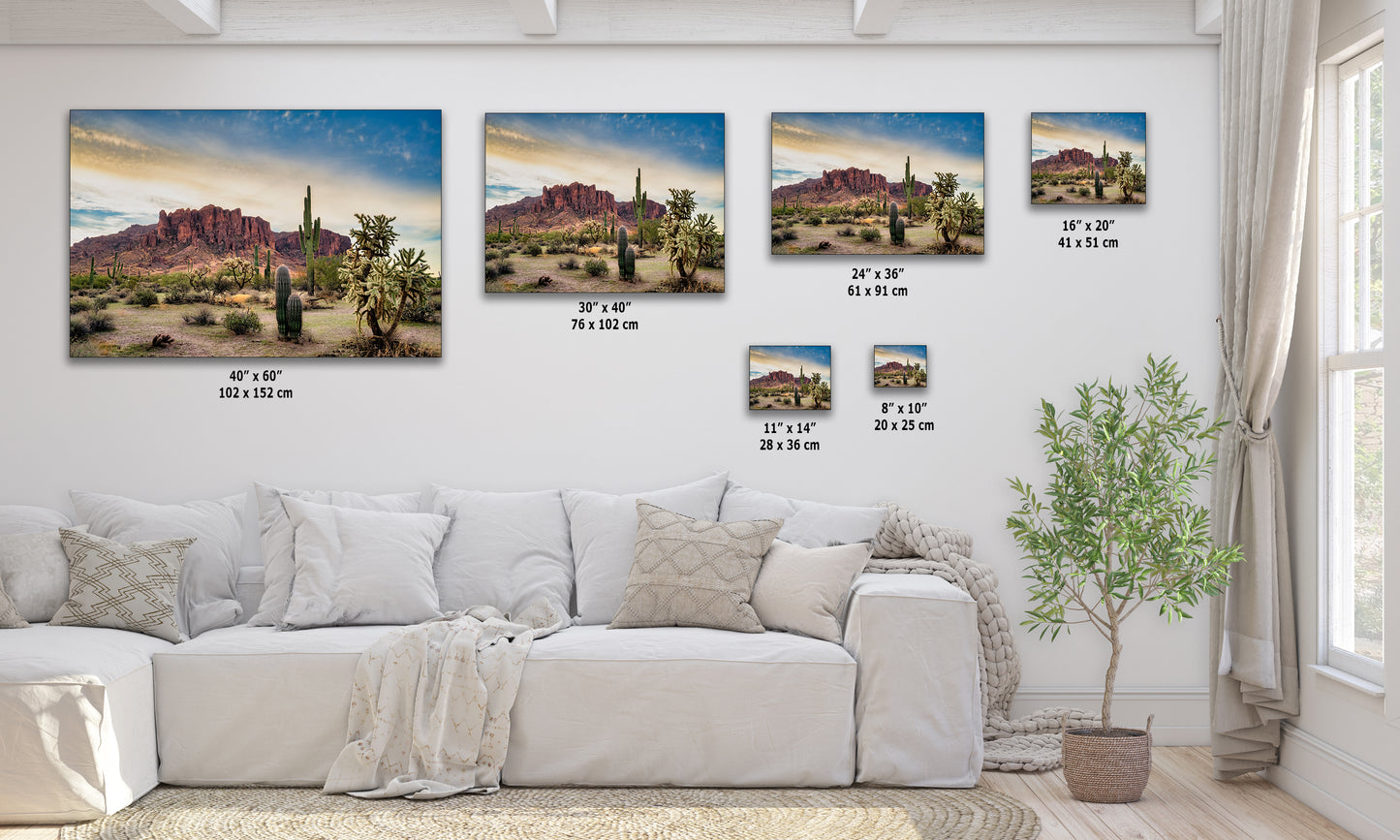 Arizona Desert Picture Wall Art Saguaro Cactus Artwork Nature Photo, Southwestern Wall Art of Superstition Mountains at Lost Dutchman State Park