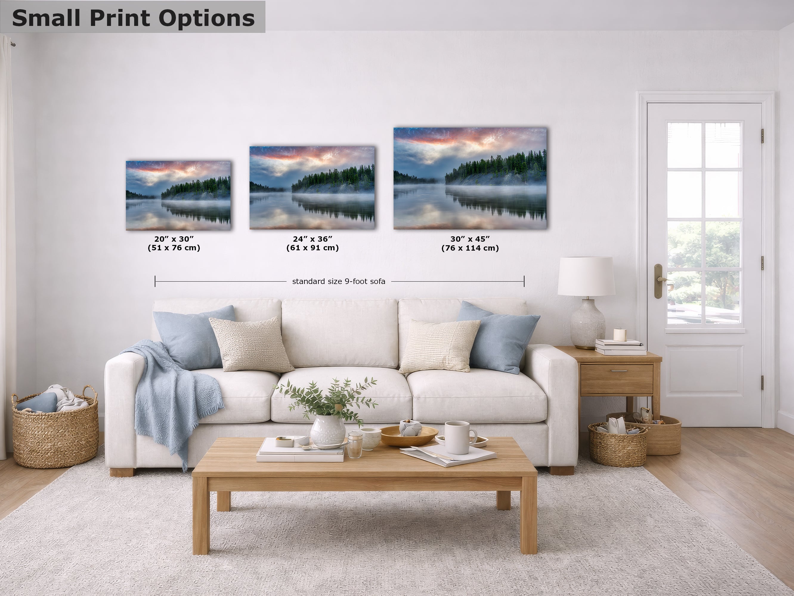 Yellowstone Lake Foggy Forest Picture, Reflection Nature Photo, Wyoming Landscape Relaxation Artwork for Meditation, Office & Home Decor