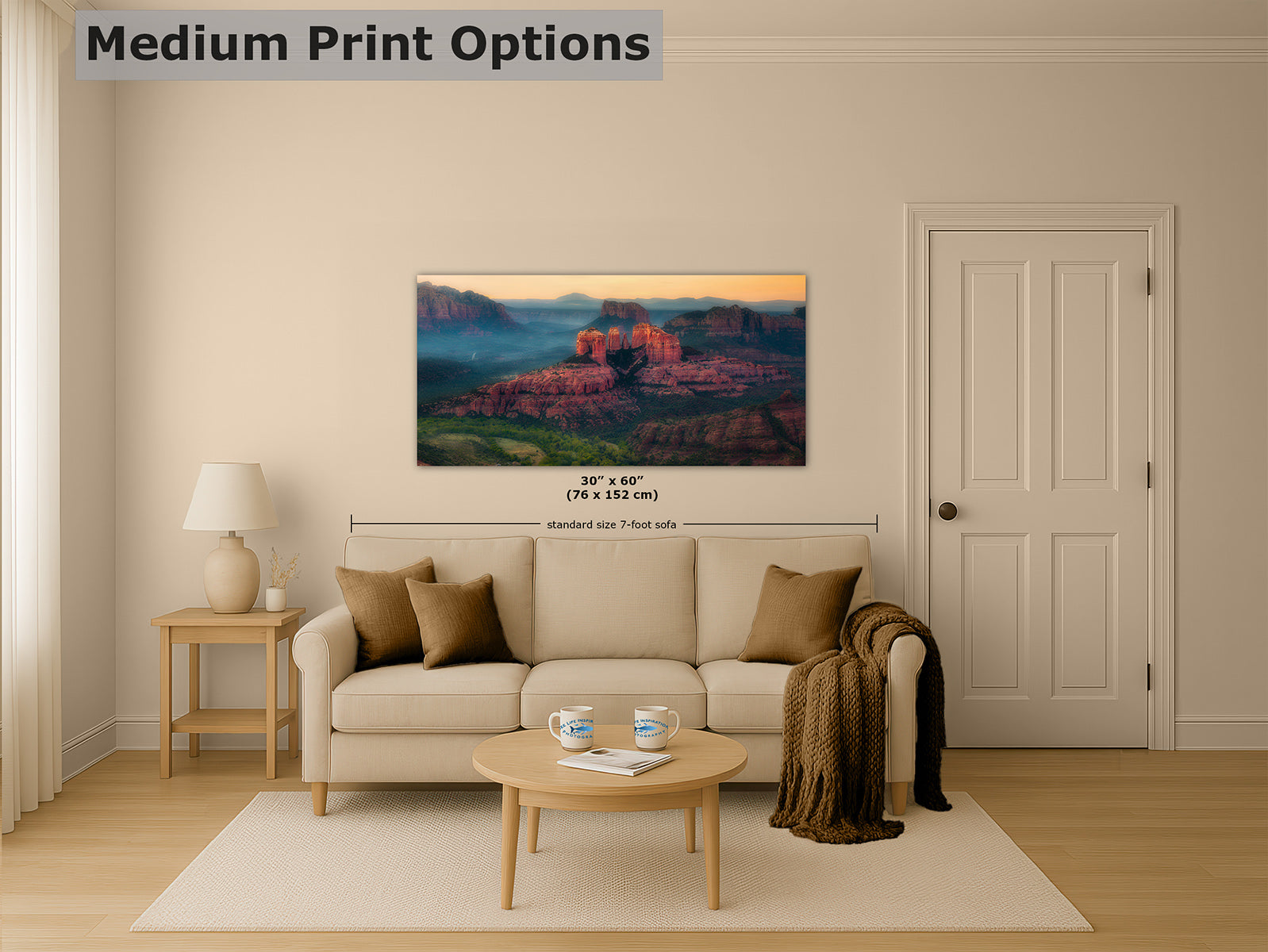 Cathedral Rock Aerial Sunrise, Sedona Arizona Desert Picture Nature Photo Relaxation Artwork for Meditation, Office, and House Decor