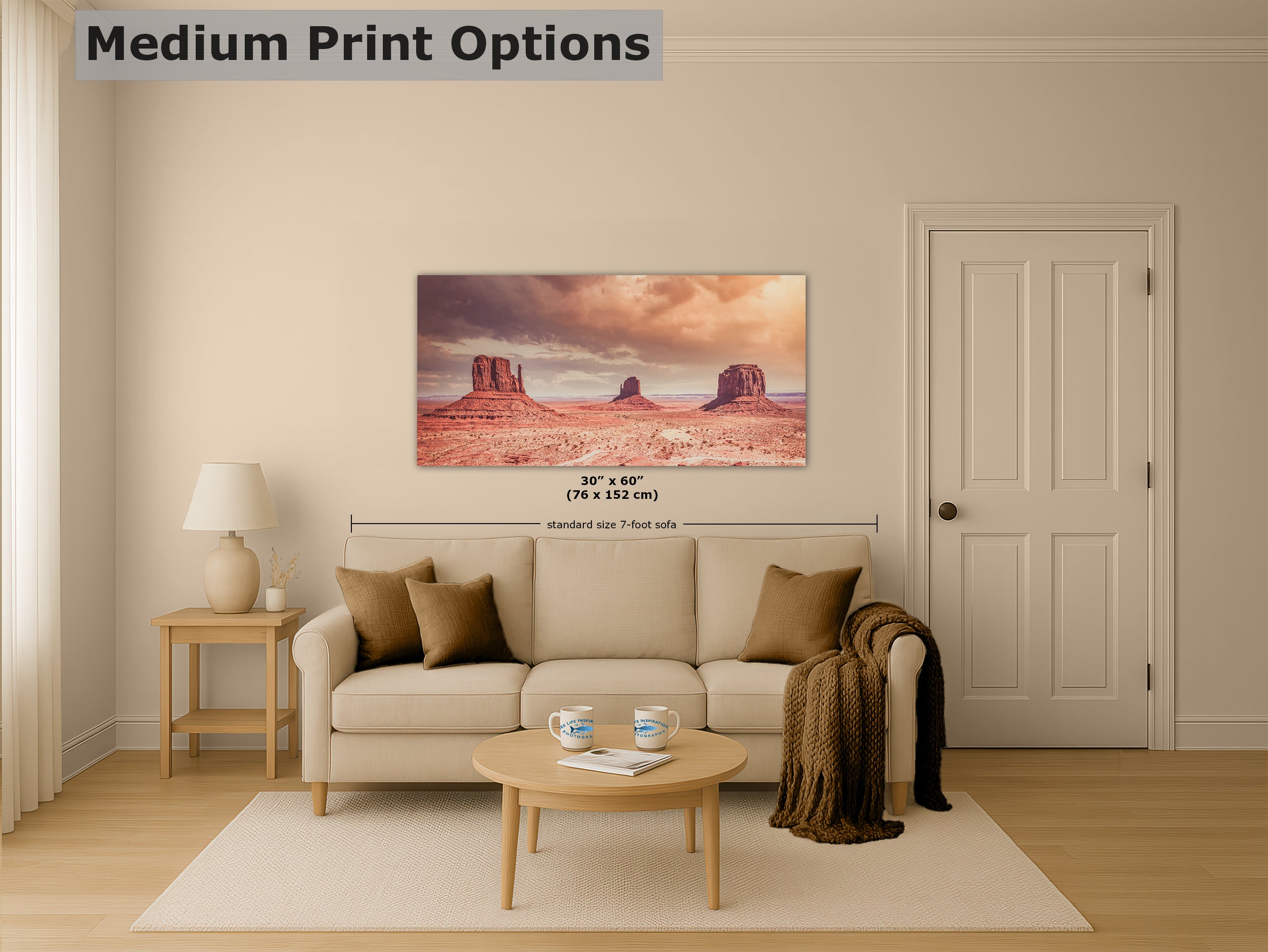 Monument Valley Panorama Arizona Desert Picture Nature Photo, Bohemian Style Relaxation Artwork for Meditation, Apartment, Office & House Decor