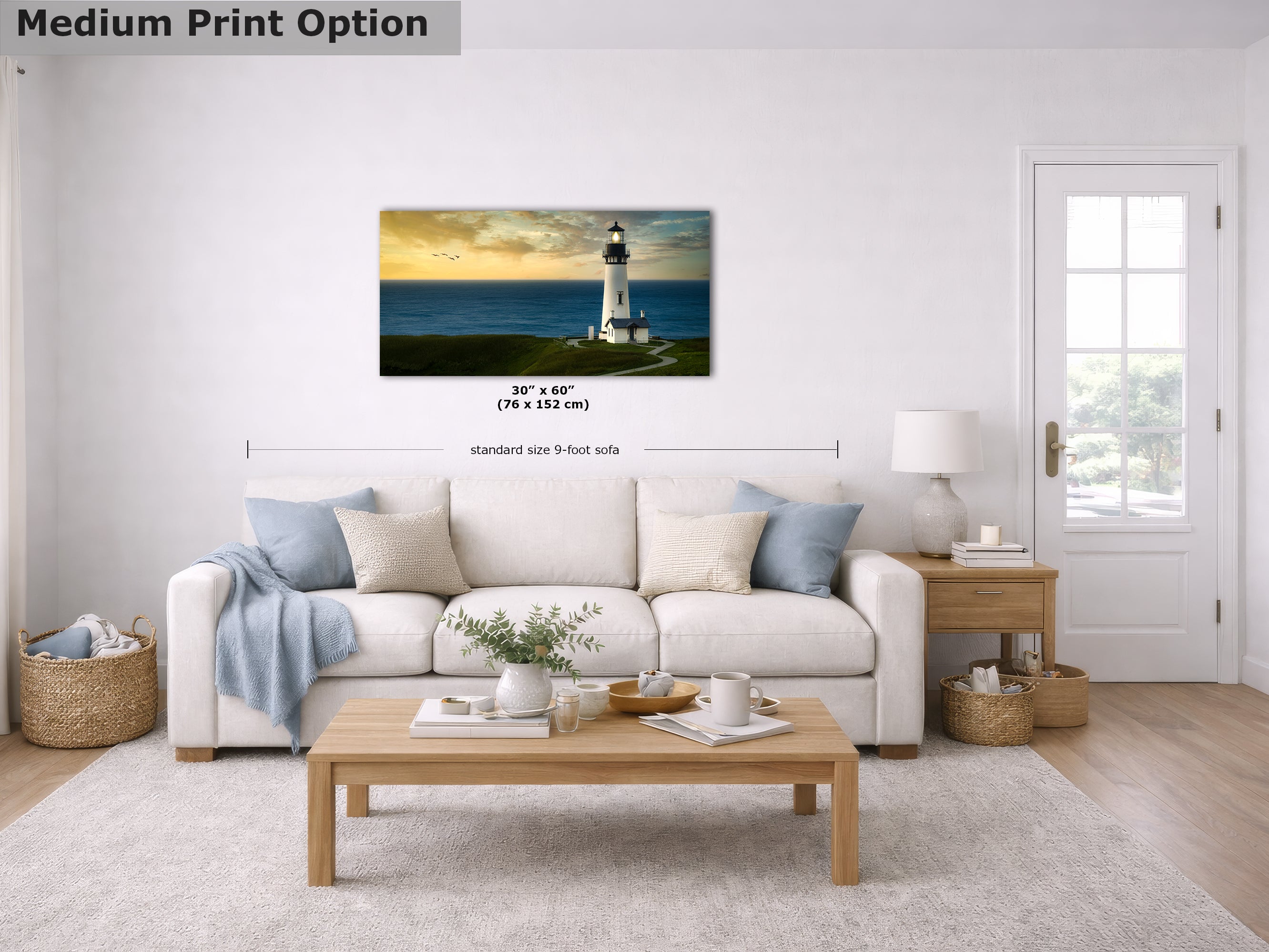 Yaquina Head Lighthouse Picture, Oregon Coast Ocean Picture, Pacific Northwest Beach Photo Wall Art for Office and Relaxation