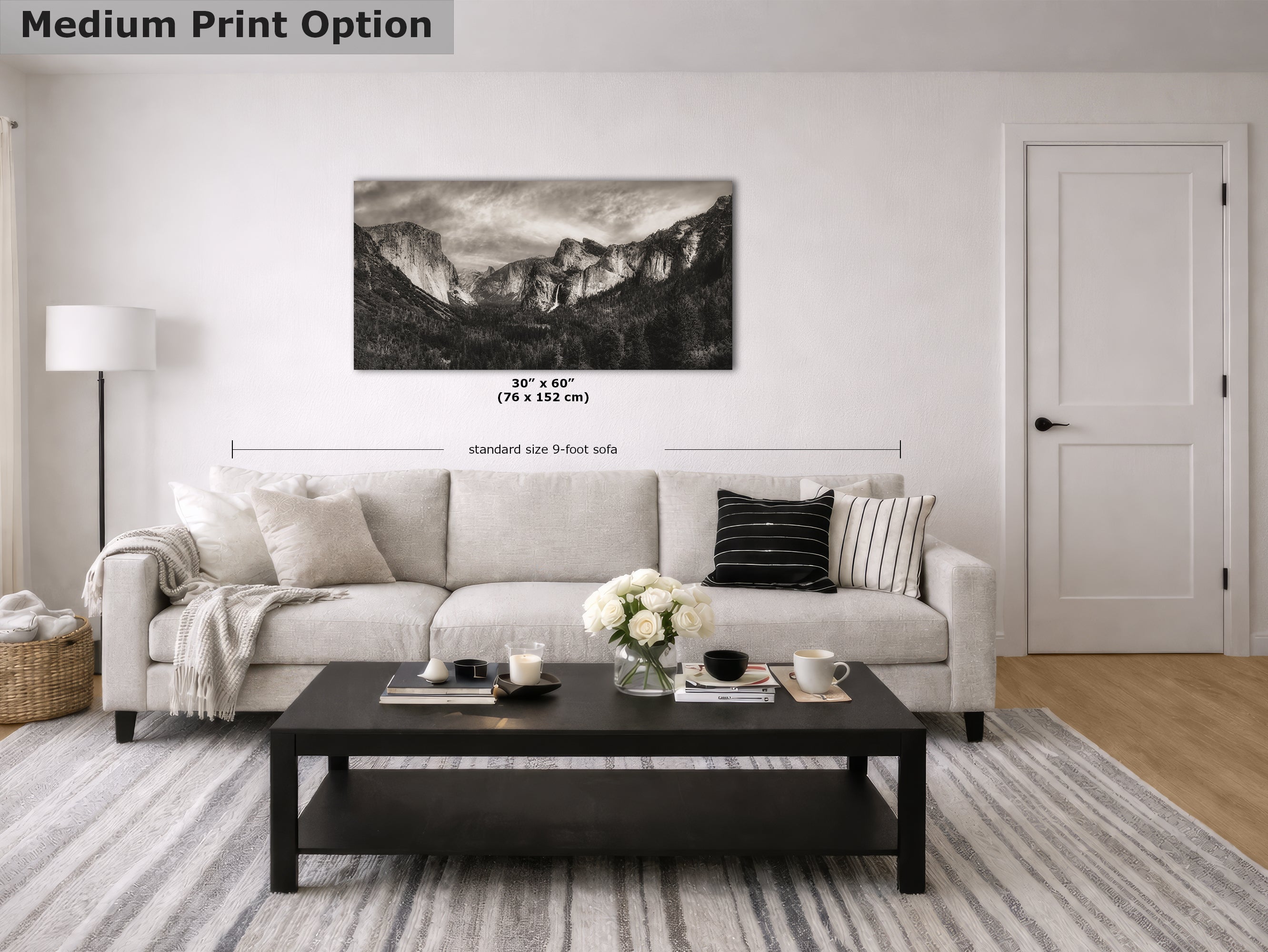 Tunnel View Yosemite National Park Mountain Picture Black and White Nature Photo Relaxation Artwork for Mediation, Office, & House Decor