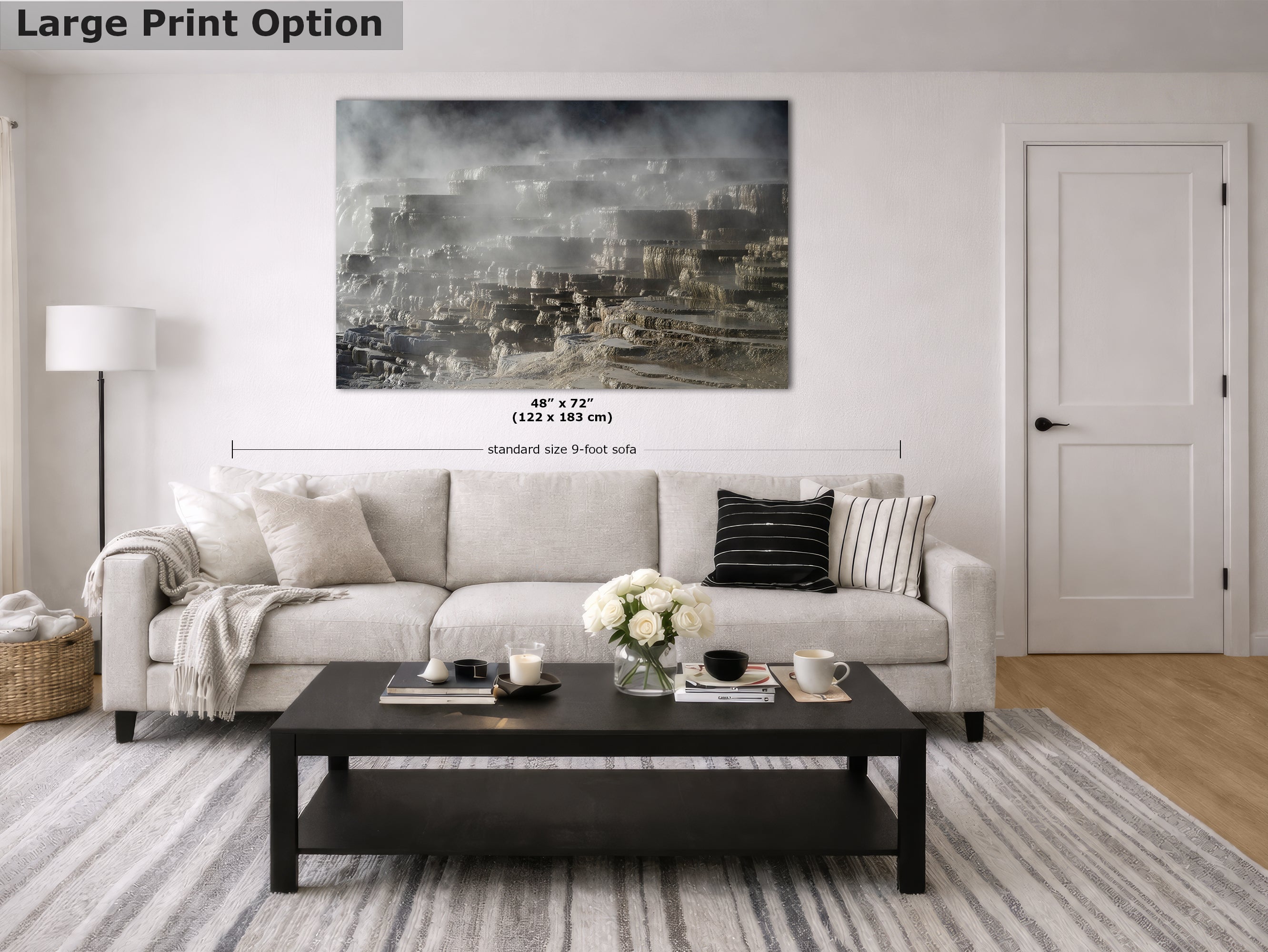 Mammoth Hot Springs Yellowstone National Park Nature Photo | Wyoming Mountain Picture Relaxation Artwork for Meditation or House Decor