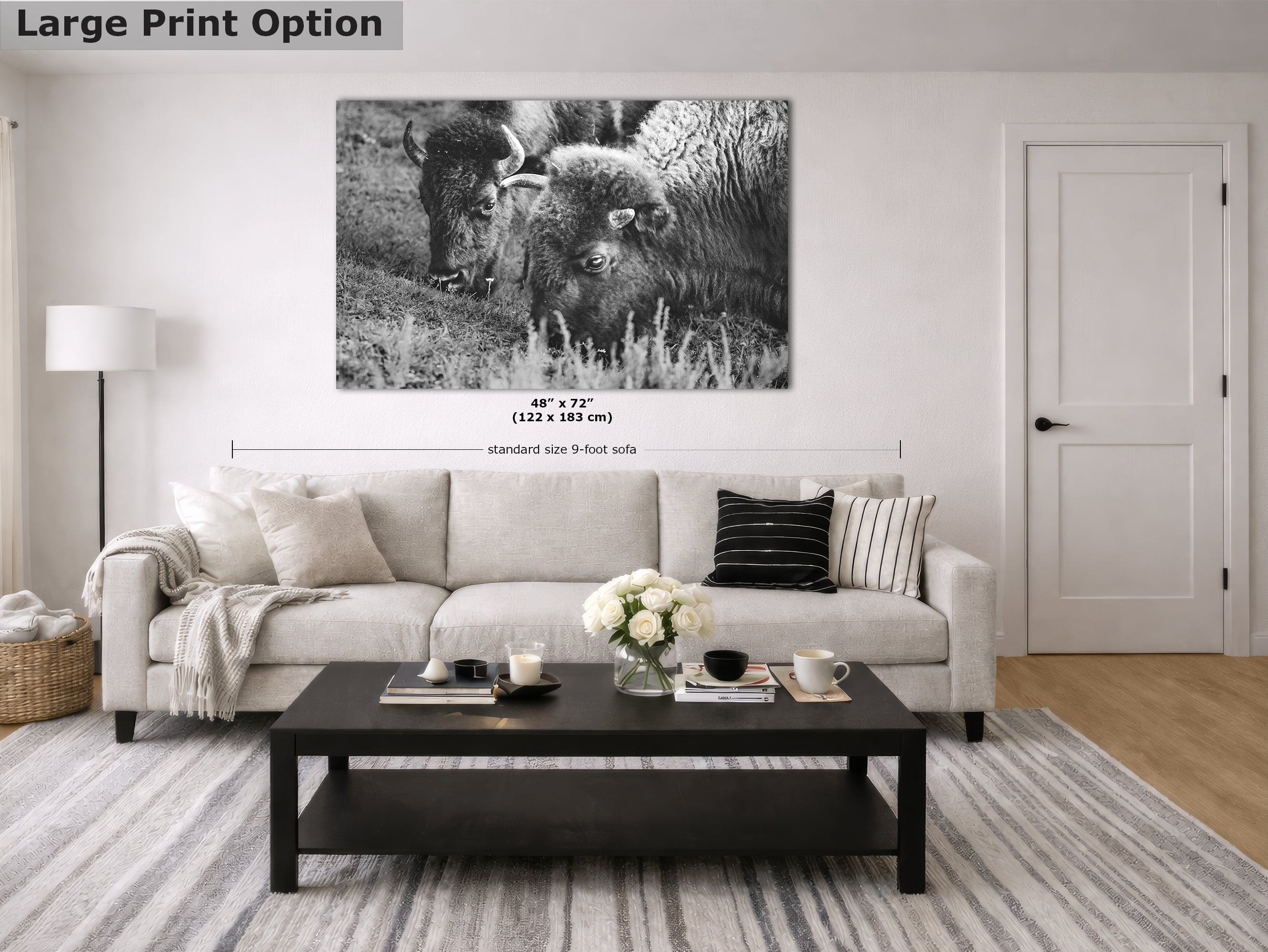 Grazing Buffalo Artwork Wildlife Photography, Black and White Bison Wall Decor, Rustic Cabin Animal Print, Nature Wall Art for Home or Office