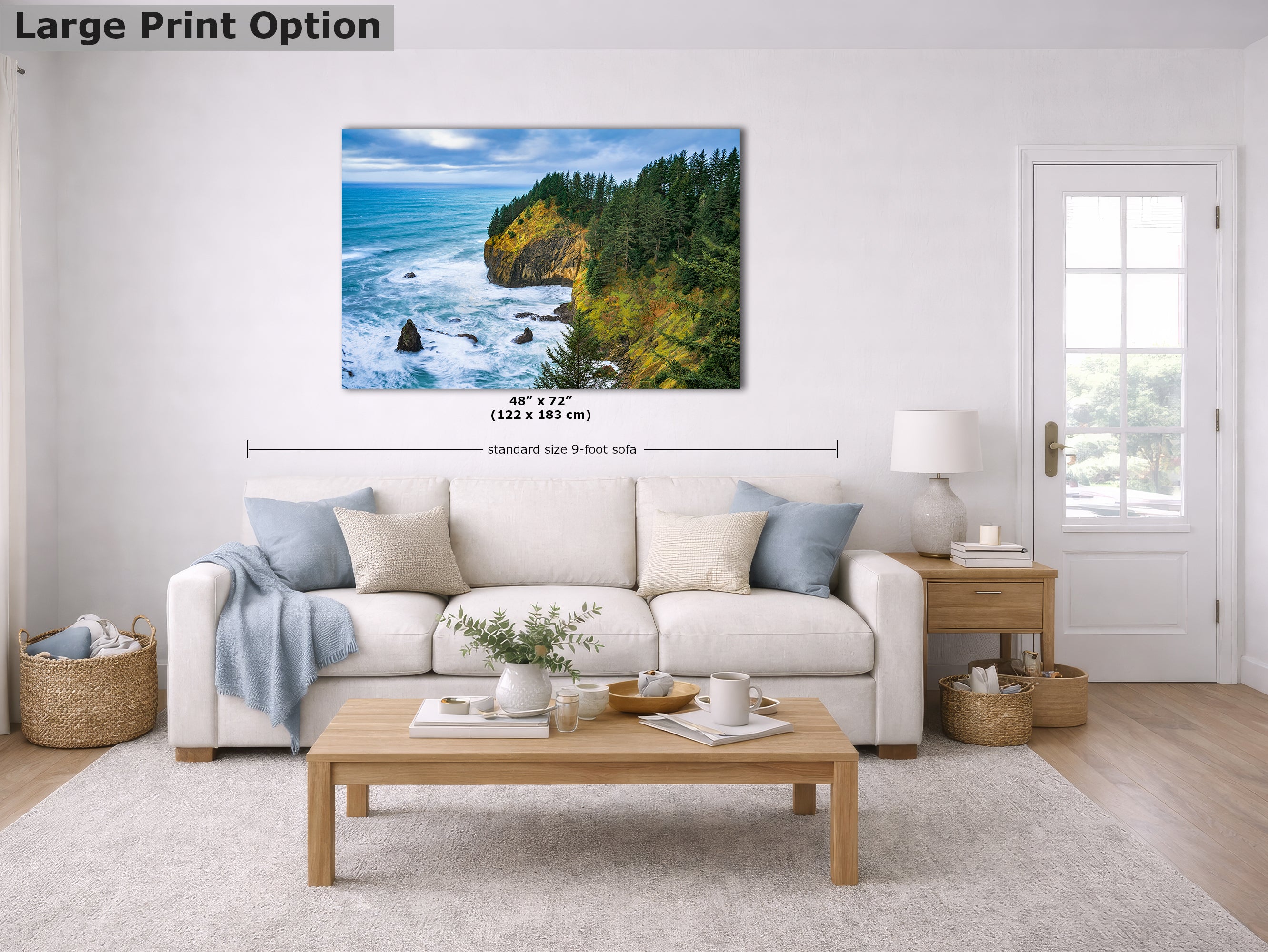 Oregon Coast Ocean Picture, Pacific Northwest Coastline Nature Photo Relaxation Artwork for Meditation, Apartment, Office & House Decor