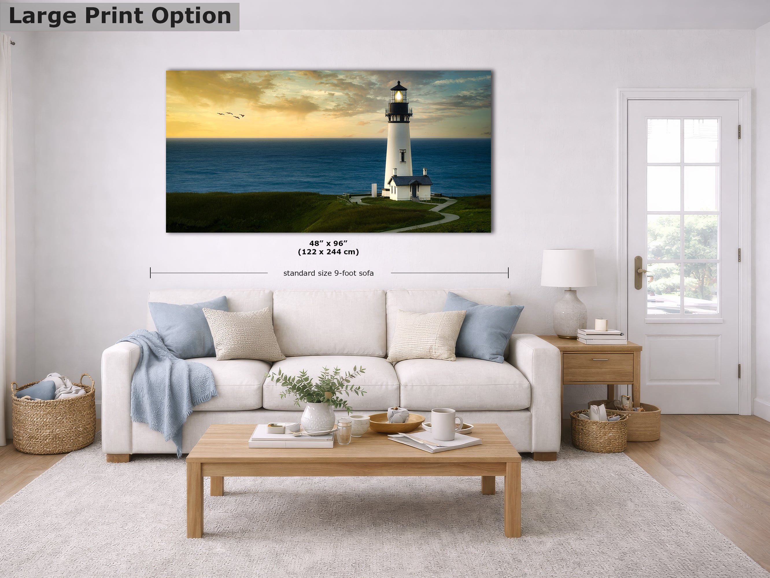 Yaquina Head Lighthouse Picture, Oregon Coast Ocean Picture, Pacific Northwest Beach Photo Wall Art for Office and Relaxation