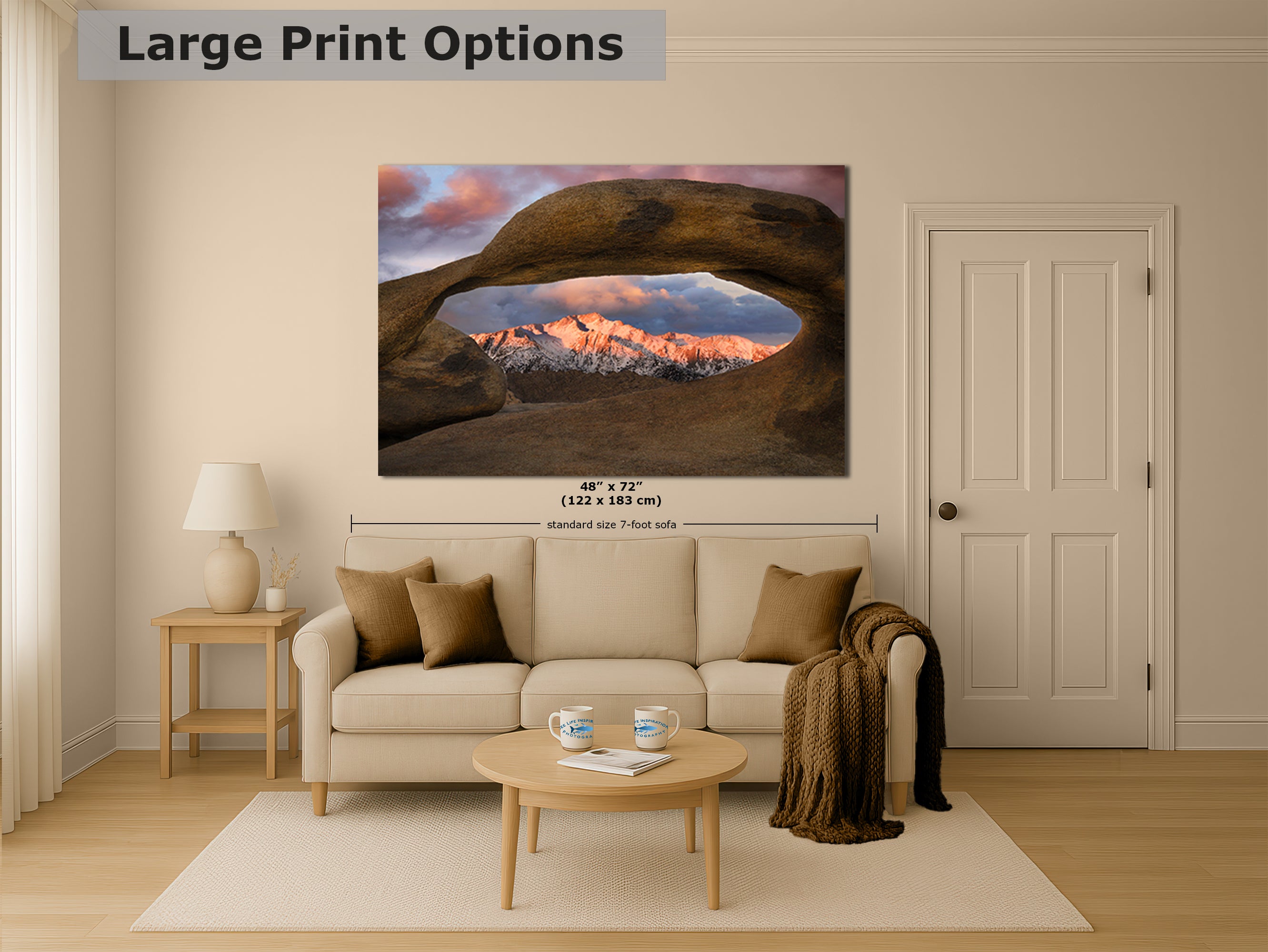 Lone Pine & Mobius Arch Mountain Picture, Nature Photo from Alabama Hills for Relaxation Art for Meditation, Office, and House Decor