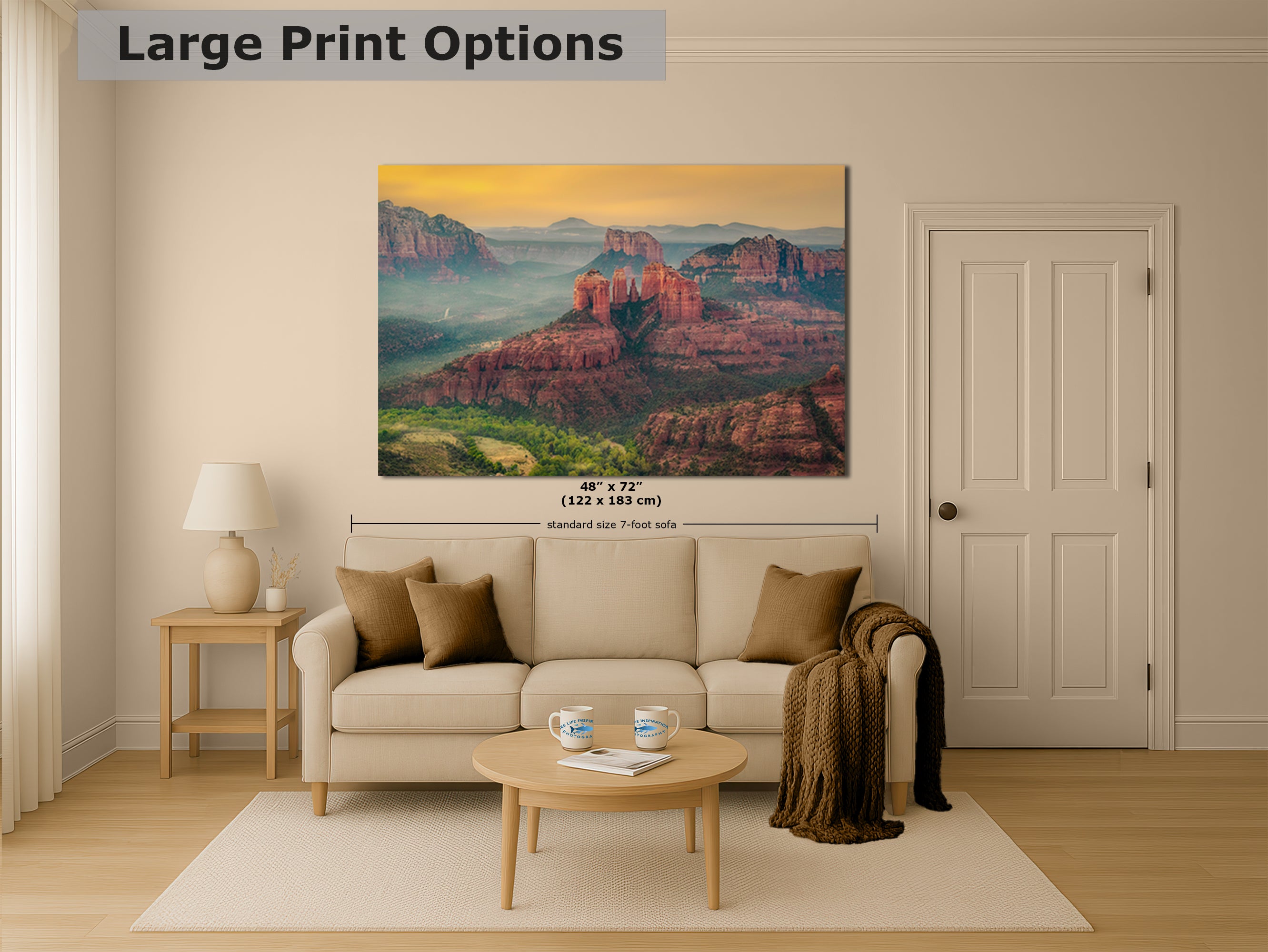 Cathedral Rock Aerial Sunrise, Sedona Arizona Desert Picture Nature Photo Relaxation Artwork for Meditation, Office, and House Decor