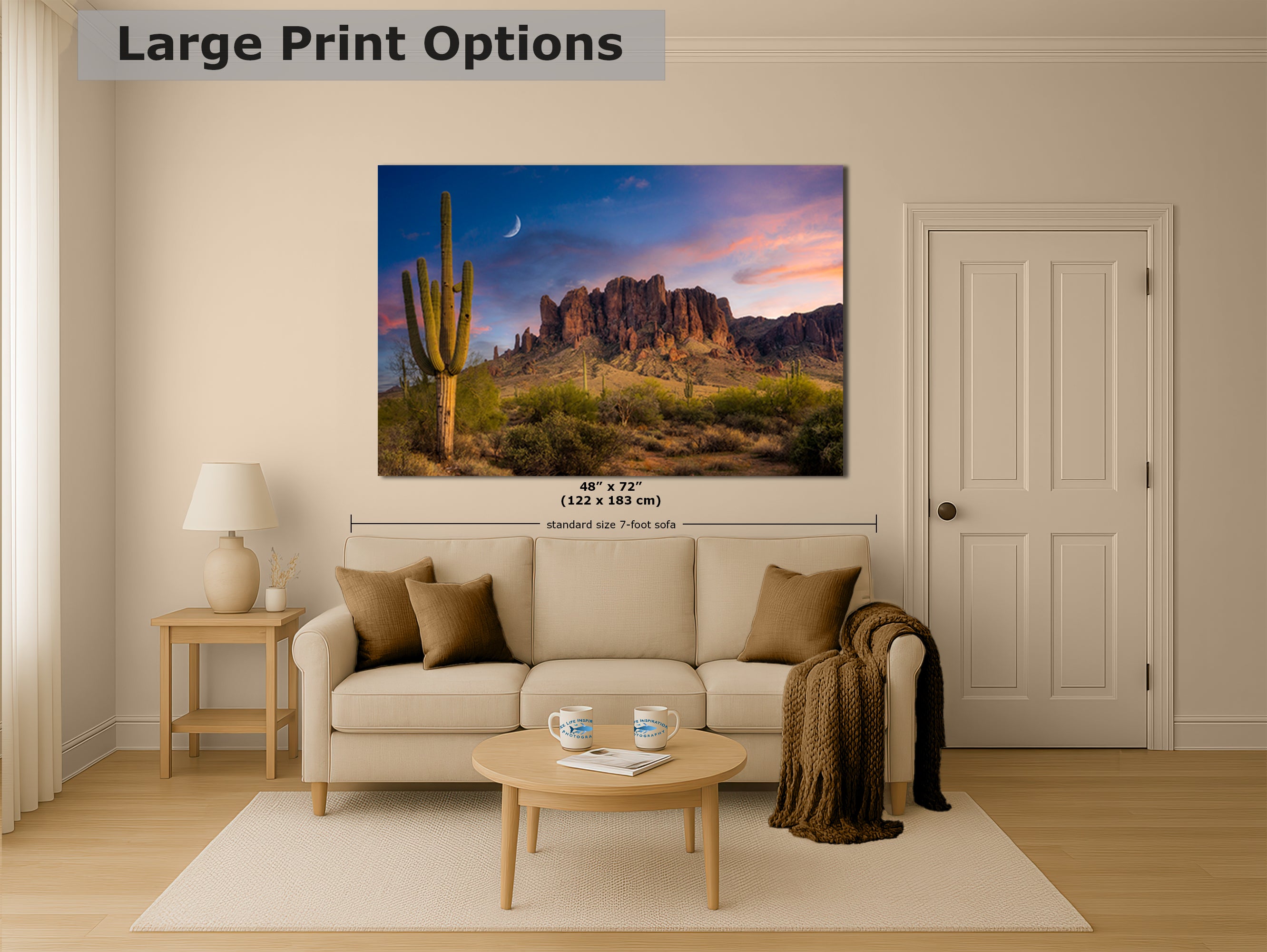 Arizona Desert Picture Sunset, Saguaro Cactus Artwork Nature Photo, Southwestern Wall Art of Superstition Mountains at Lost Dutchman State Park