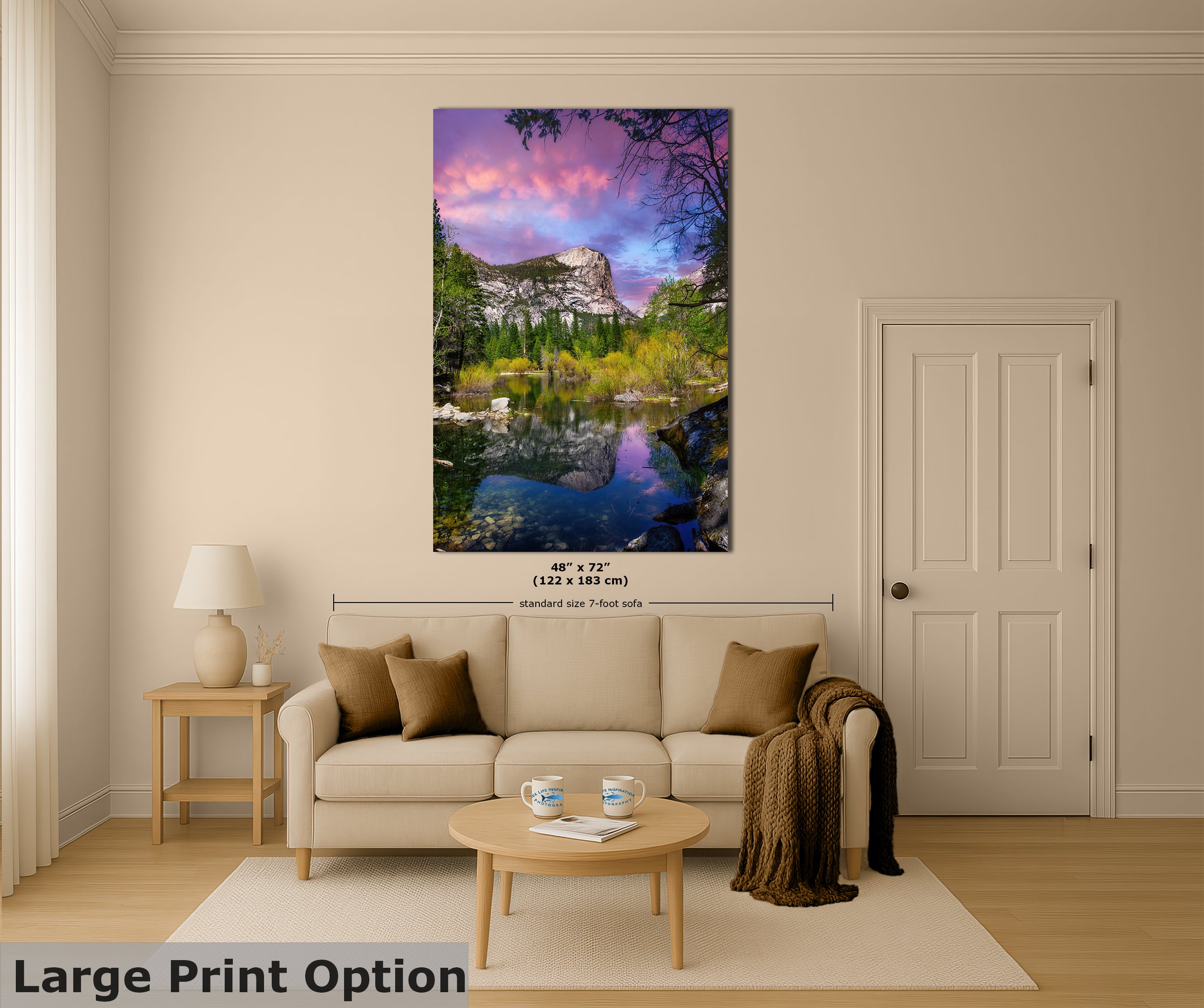 Mirror Lake Yosemite National Park Mountain Picture Nature Photo Relaxation Artwork of Mt. Watkins for Meditation, Office, and House Decor