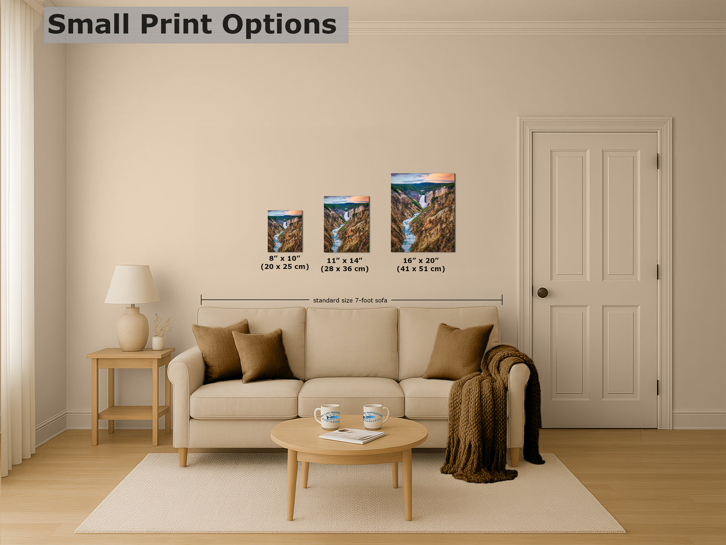 Yellowstone Falls National Park Canyon Waterfall Picture Nature Photo Relaxation Artwork Bohemian Style Wyoming Landscape, Meditation & House Decor