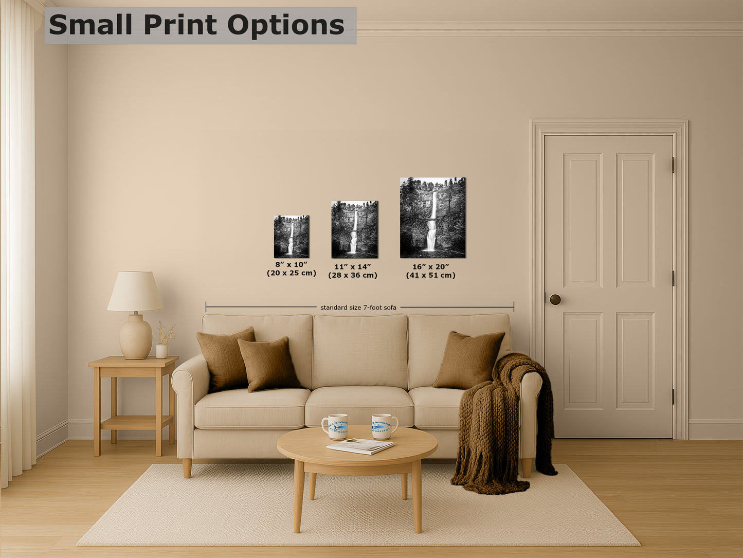 Multnomah Waterfall Picture Nature Photo, Black and White, Pacific Northwest Oregon Picture Relaxation Artwork, Columbia River Gorge for Meditation, House