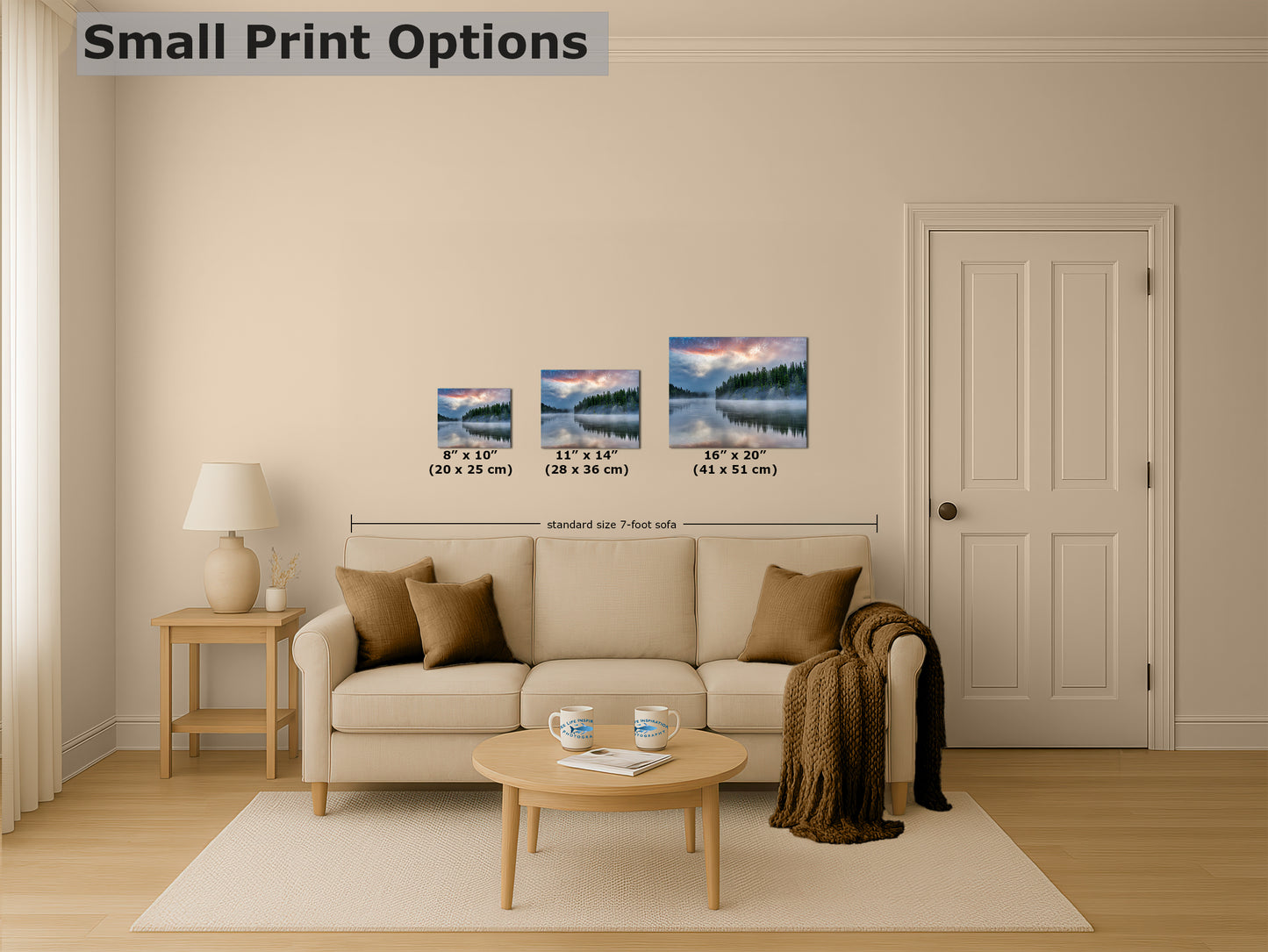 Yellowstone Lake Foggy Forest Picture, Reflection Nature Photo, Wyoming Landscape Relaxation Artwork for Meditation, Office & Home Decor