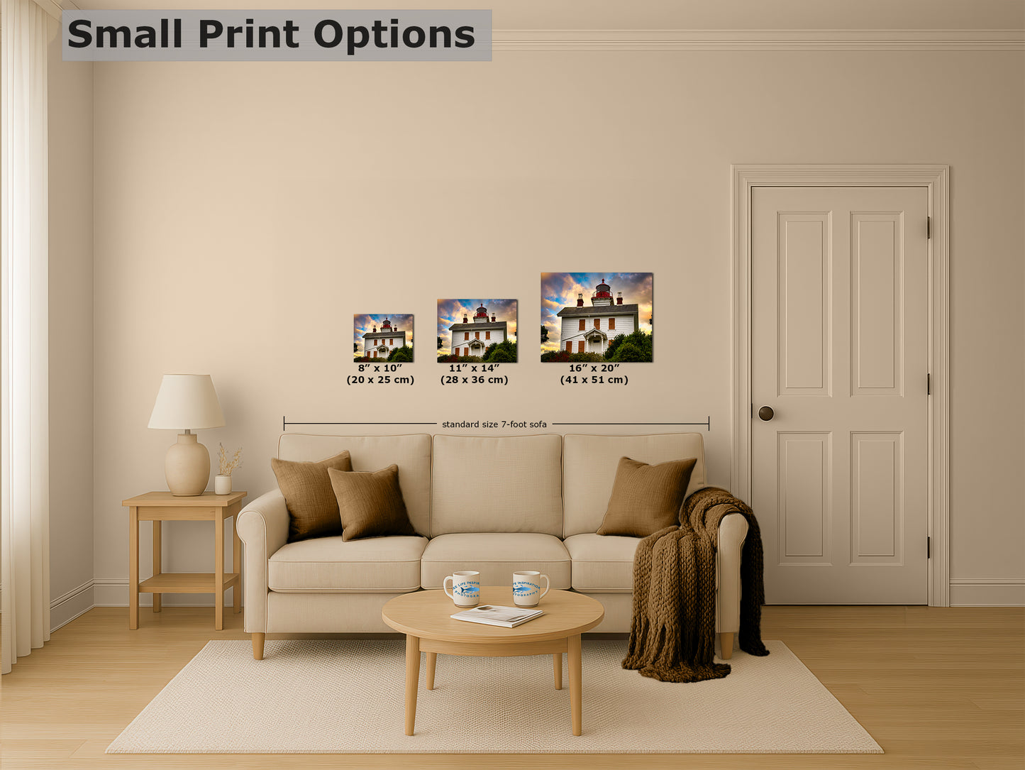 Yaquina Bay Lighthouse Picture, Oregon Coast Ocean Picture, Pacific Northwest Beach Photo Wall Art for Office and Relaxation