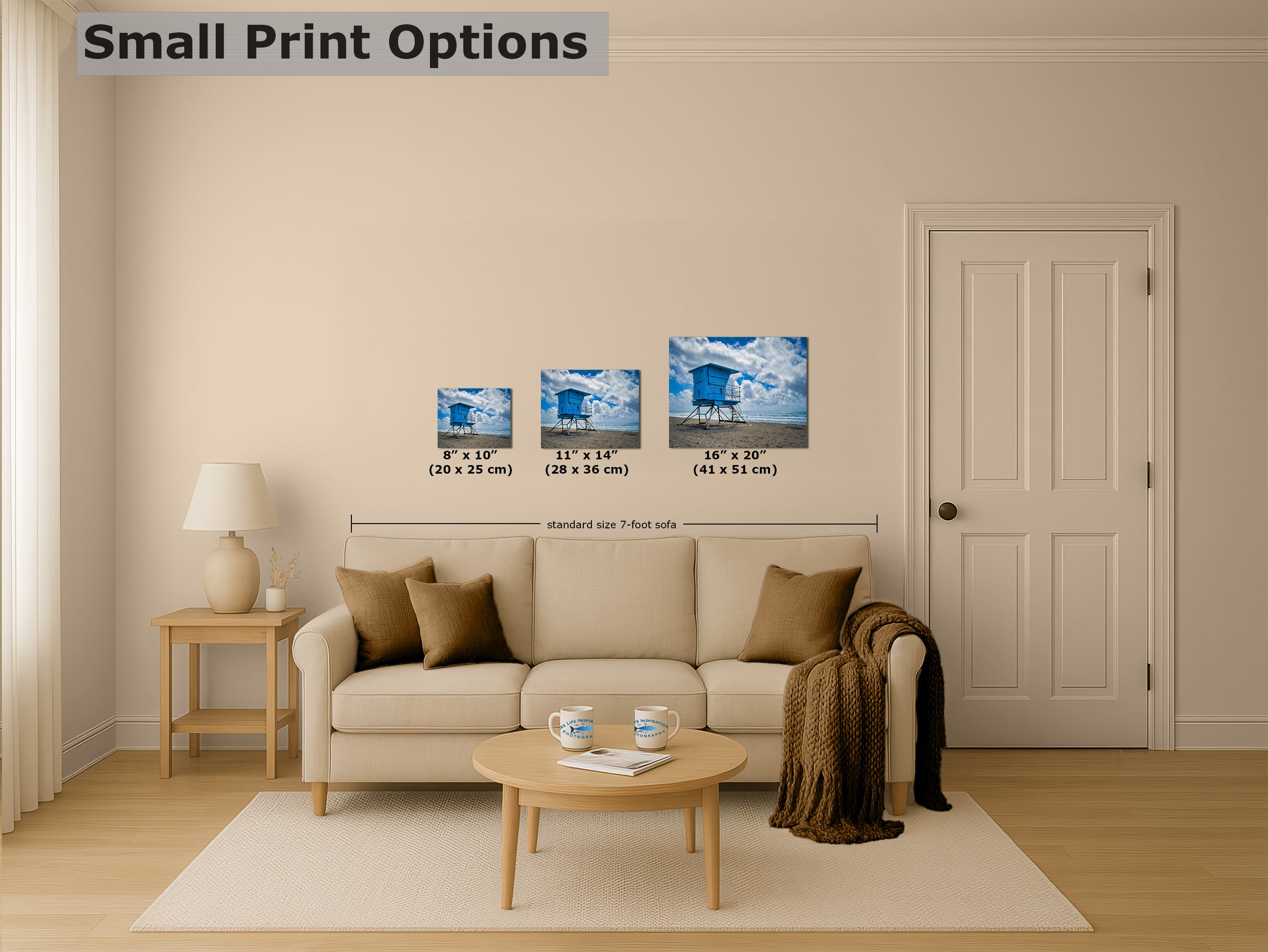 Southern California Coastline Lifeguard Tower Ocean Picture, Oceanside Relaxation Artwork for Meditation, Office, Dorm, and House Decor