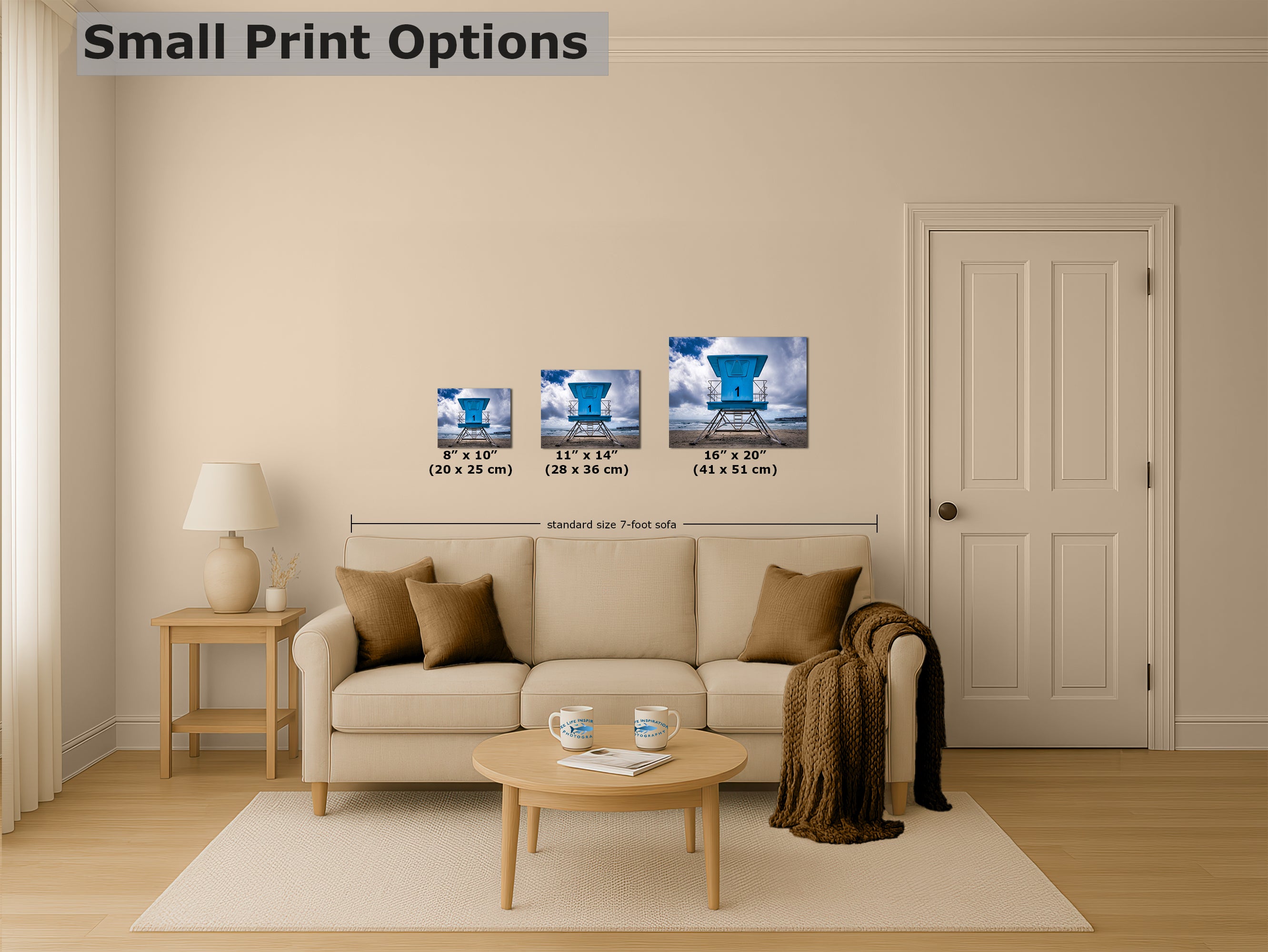 Southern California Coastline Lifeguard Tower Ocean Picture, Oceanside Pier Relaxation Artwork for Meditation, Office, Dorm, and House Decor