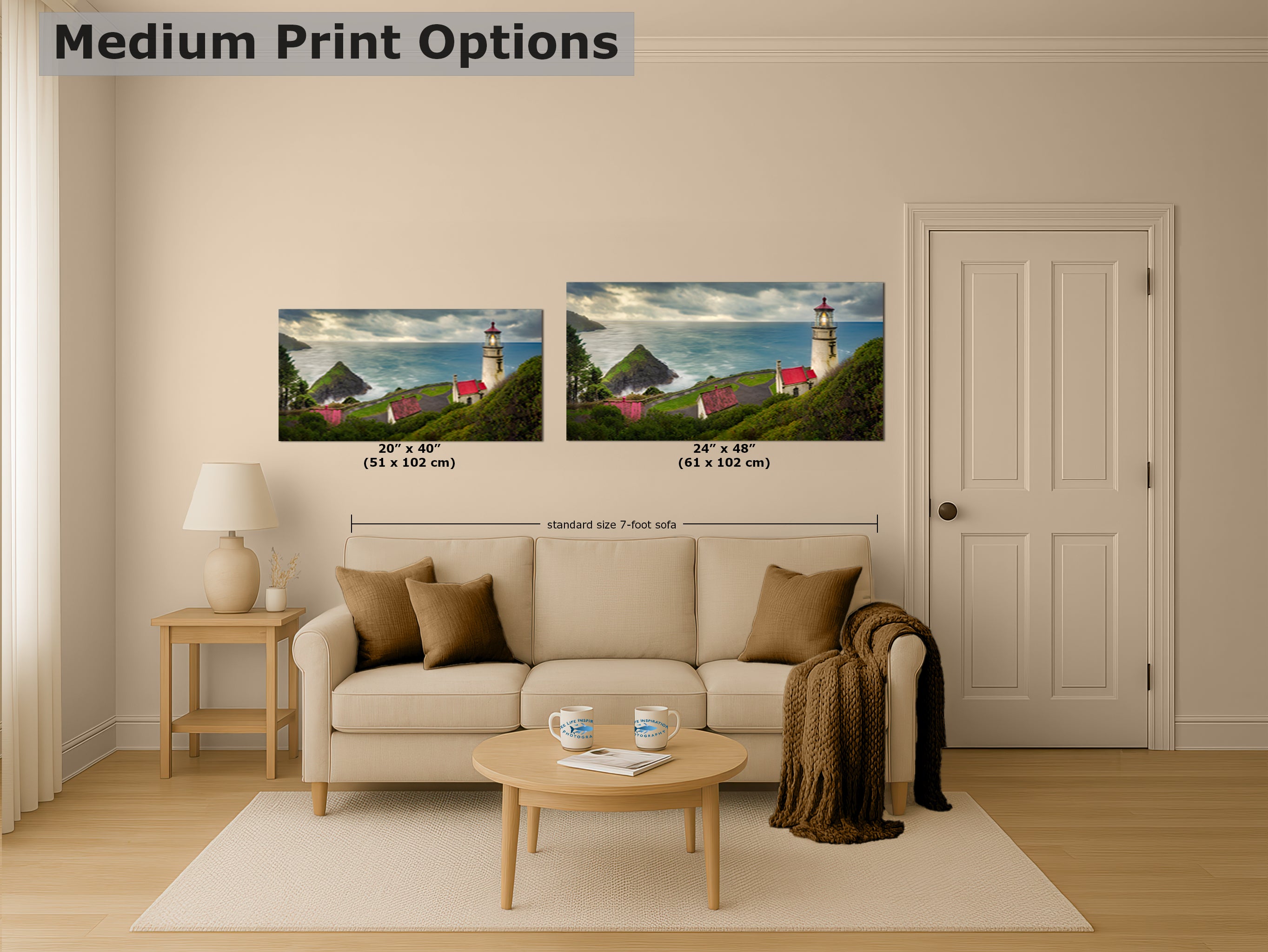 Haceta Head Lighthouse Picture, Oregon Coast Ocean Picture, Pacific Northwest Beach Photo Framed Coastal Decor for Ocean Lovers