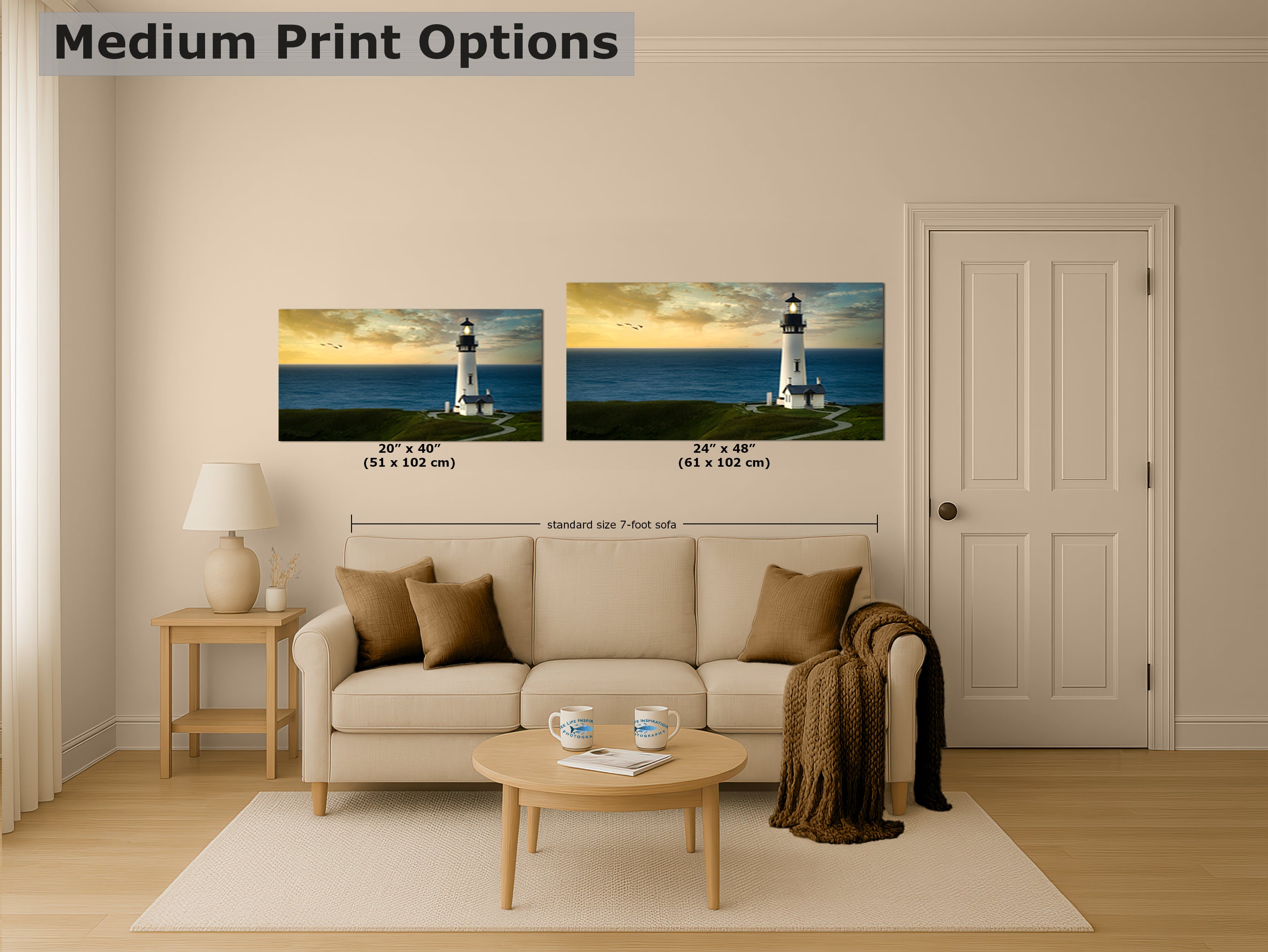 Yaquina Head Lighthouse Picture, Oregon Coast Ocean Picture, Pacific Northwest Beach Photo Wall Art for Office and Relaxation