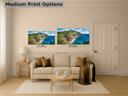 Bixby Bridge Ocean Picture, Big Sur California Coastline Nature Photo Panorama, Relaxation Artwork for Meditation, Office, & House Decor
