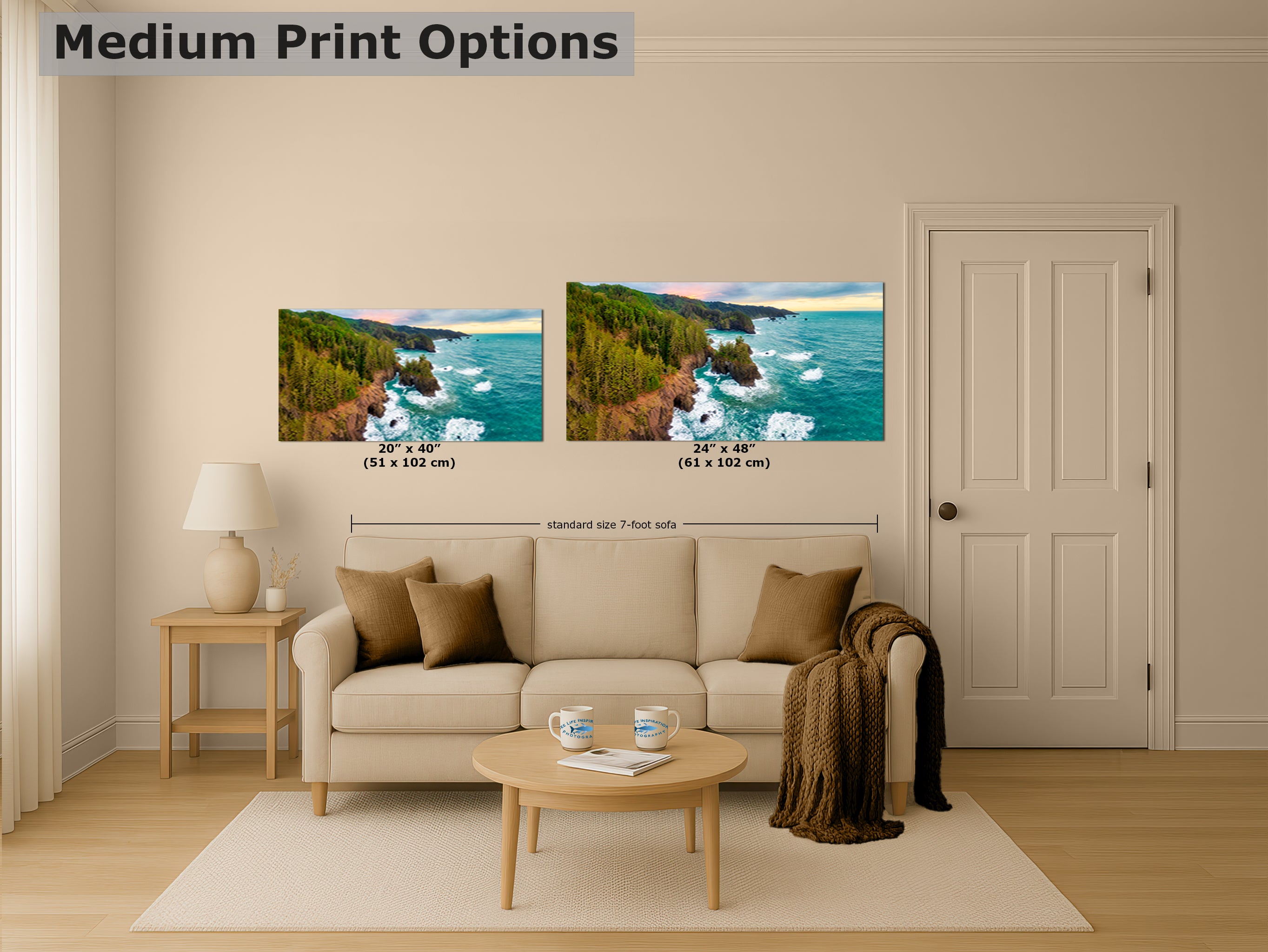 Oregon Coast Ocean Picture, Pacific Northwest Nature Photo Panorama Relaxation Artwork for Meditation, Apartment, Office & House Decor