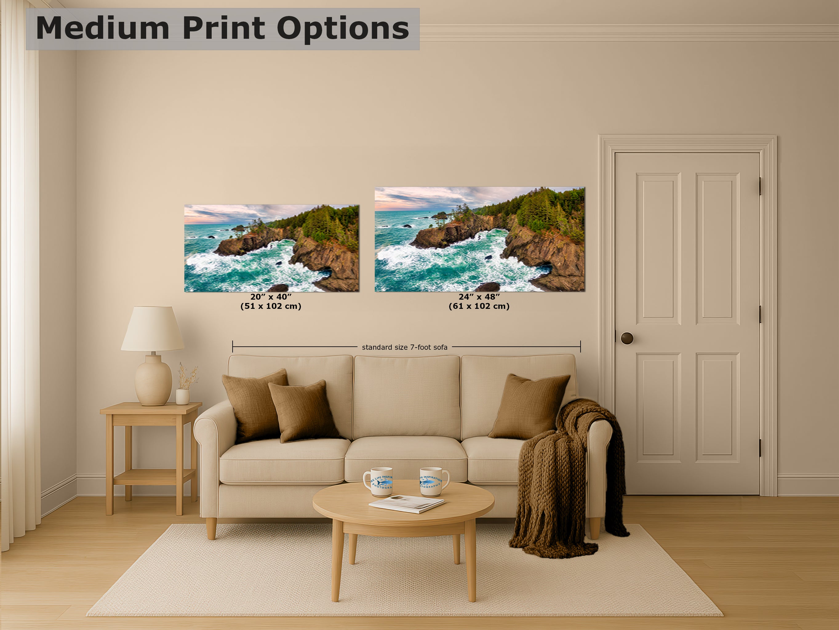 Oregon Coast Ocean Picture, Pacific Northwest Nature Photo Panorama Relaxation Artwork for Meditation, Apartment, Office & House Decor