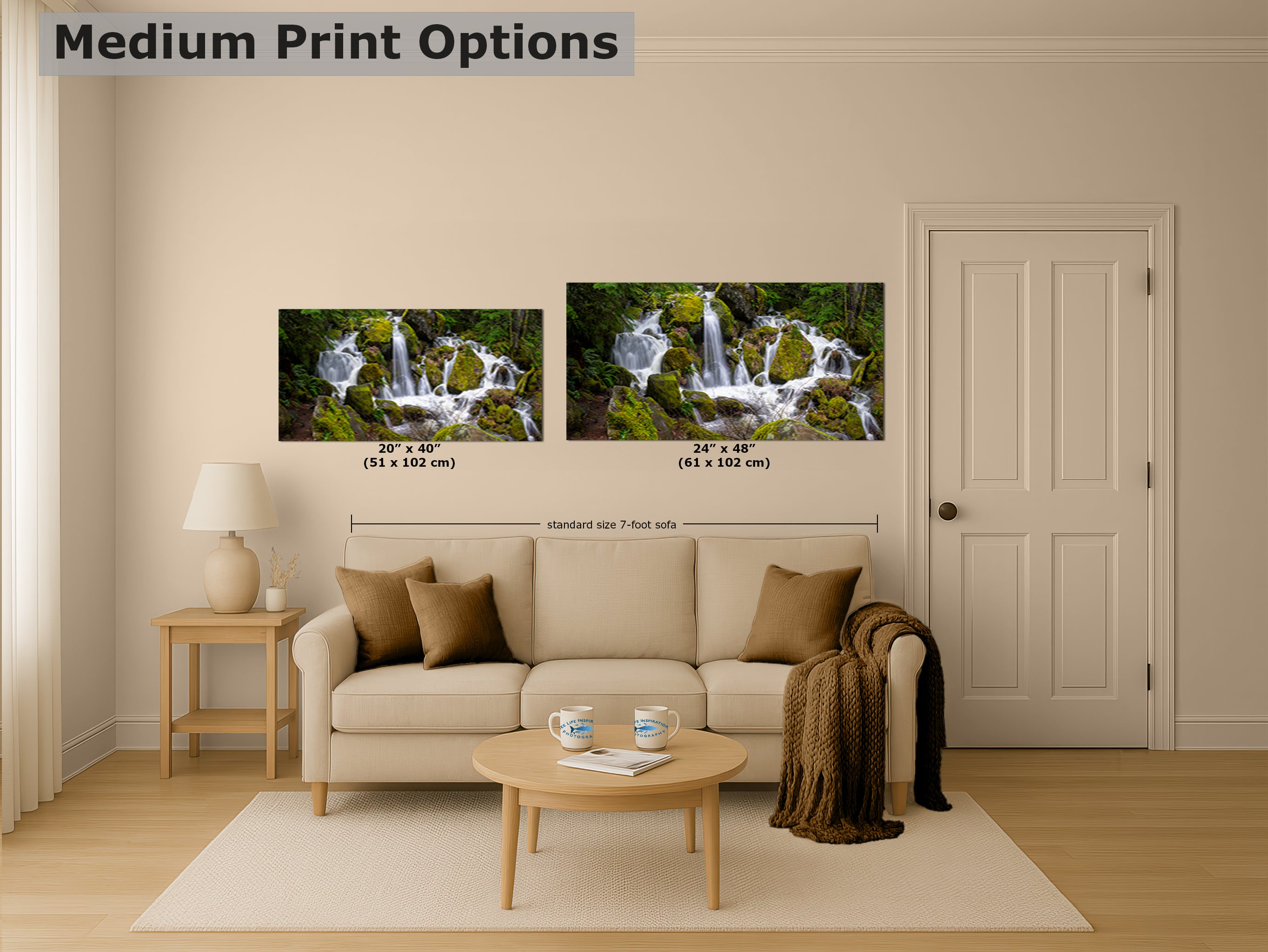 Oregon Pacific Northwest Waterfall Picture Nature Photo Relaxation Artwork in Bohemian Style for Meditation, Office, Apartment, House Decor