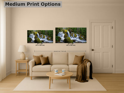 Oregon Waterfall Picture, Pacific Northwest Nature Photo Relaxation Artwork in Bohemian Style for Meditation, Office, Apartment, House Decor