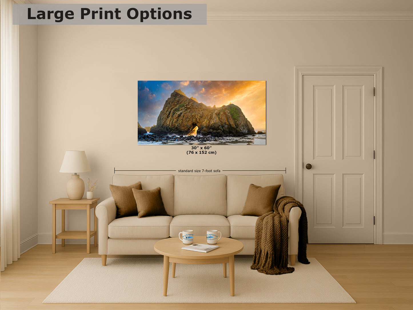 Pfeiffer Beach Big Sur California Coastline Ocean Picture Nature Photo of Keyhole Arch, Relaxation Artwork, Meditation, Office House Decor