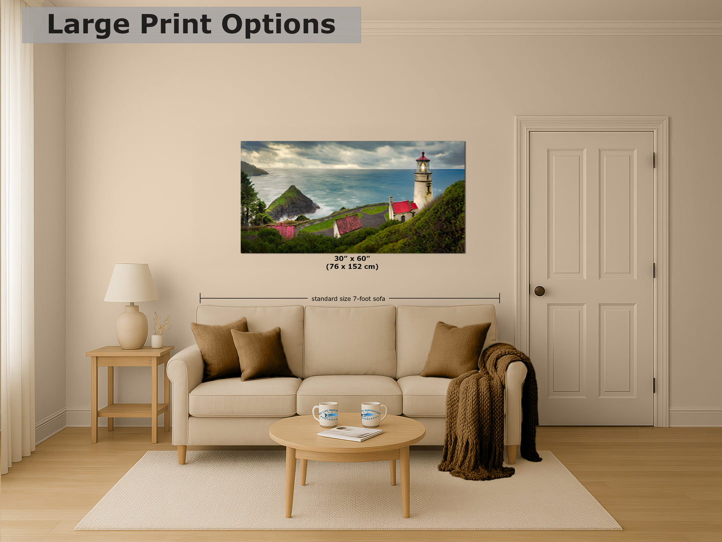 Haceta Head Lighthouse Picture, Oregon Coast Ocean Picture, Pacific Northwest Beach Photo Framed Coastal Decor for Ocean Lovers