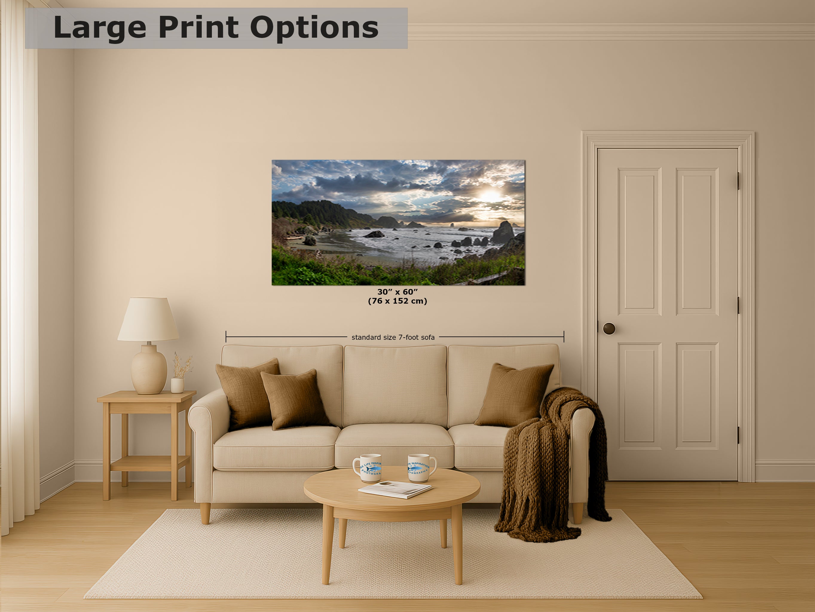 Lone Ranch Beach Oregon Coast Ocean Picture, Panorama Pacific Northwest Nature Photo Relaxation Artwork for Meditation, Apartment, Office & House Decor