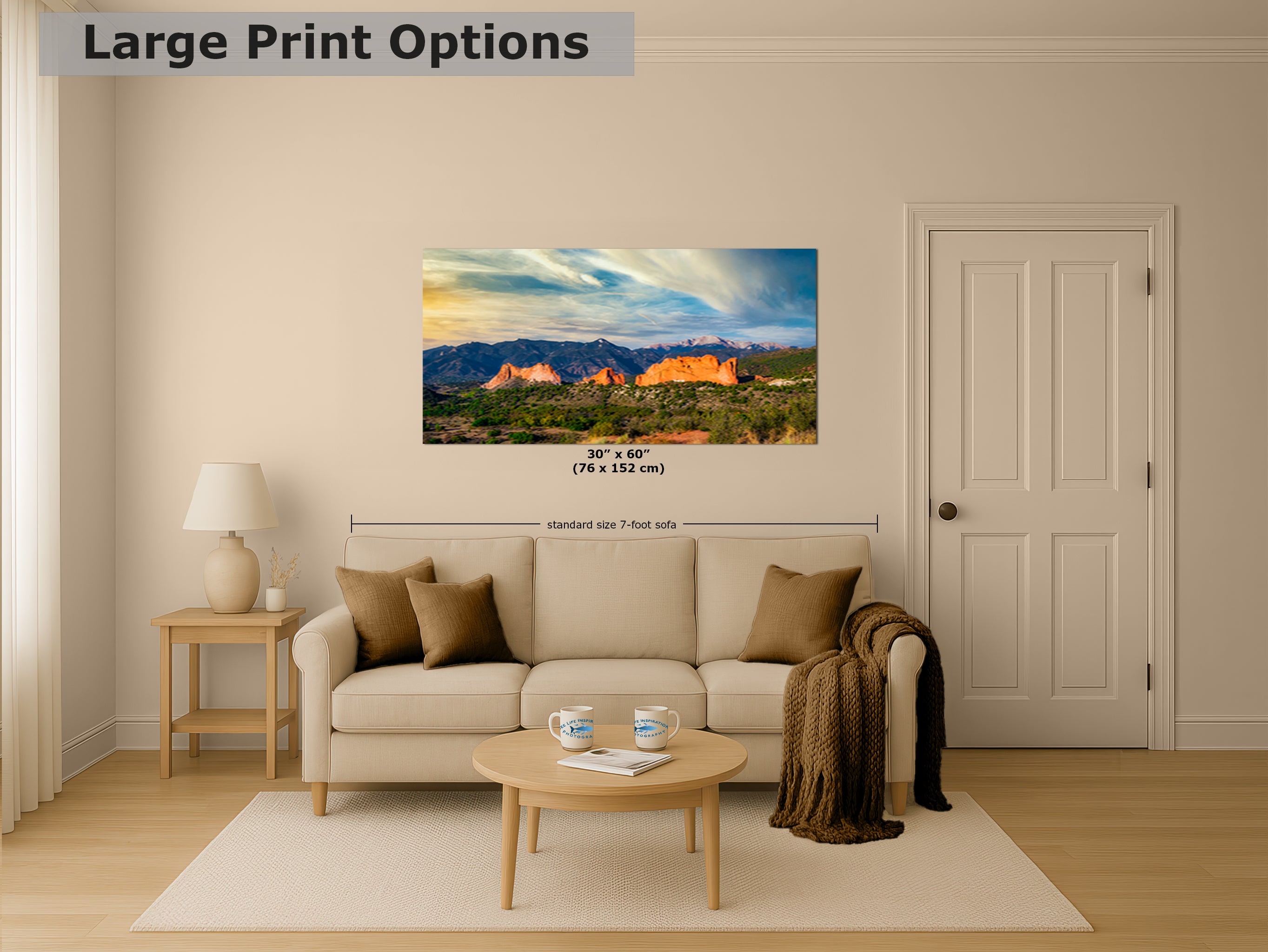 Garden of the Gods & Pikes Peak Colorado Mountain Picture Nature Photo, Rocky Mountain Relaxation Artwork for Meditation/Office/House Decor