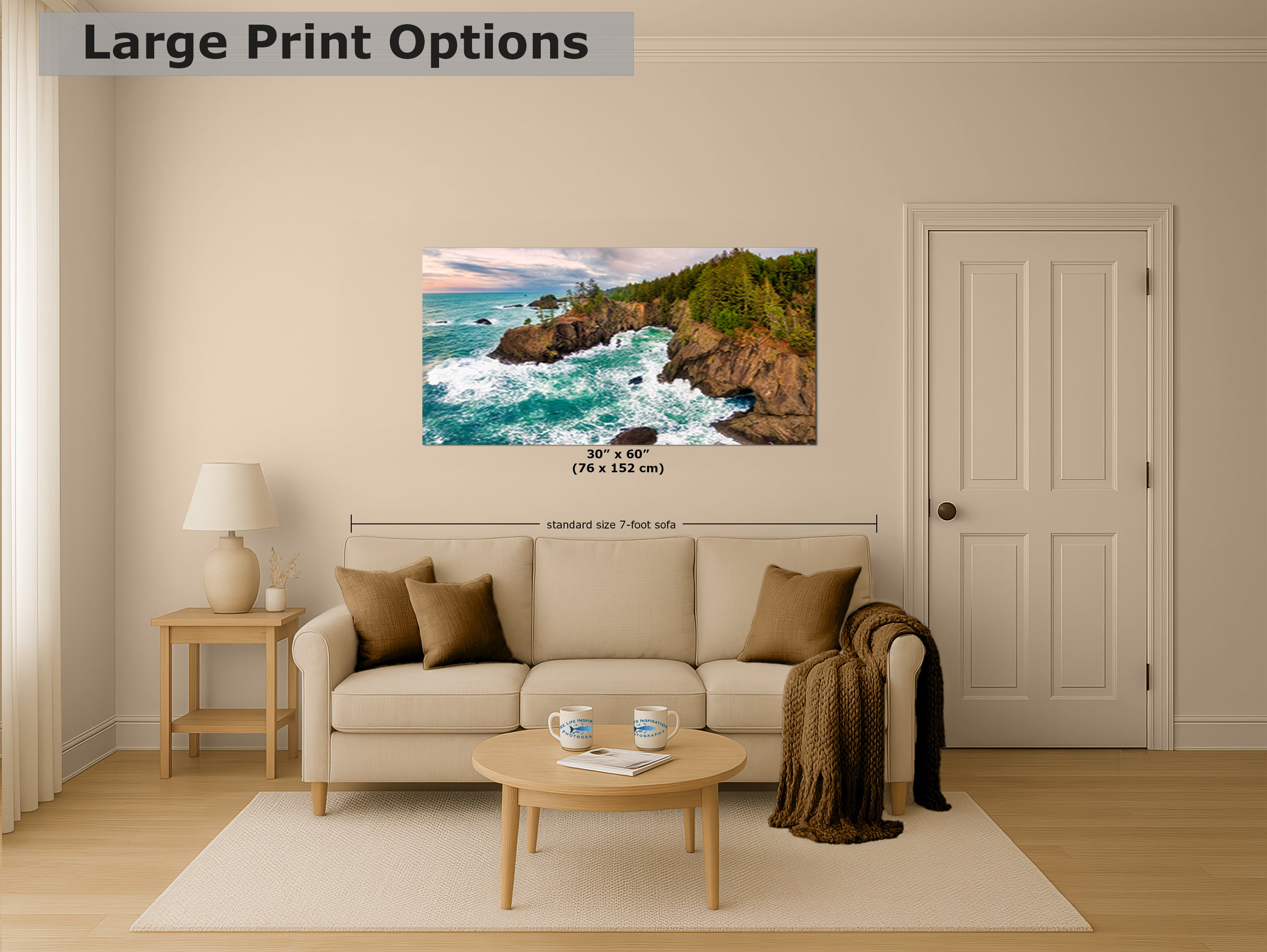 Oregon Coast Ocean Picture, Pacific Northwest Nature Photo Panorama Relaxation Artwork for Meditation, Apartment, Office & House Decor