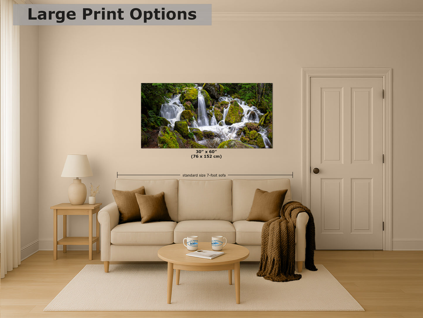 Oregon Pacific Northwest Waterfall Picture Nature Photo Relaxation Artwork in Bohemian Style for Meditation, Office, Apartment, House Decor