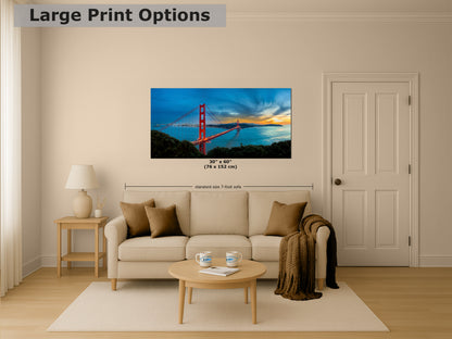 San Francisco Golden Gate Bridge Picture California Coastline | Panoramic Photo or Home Decor, Office, Dorm Room, Gift for Him, Housewarming