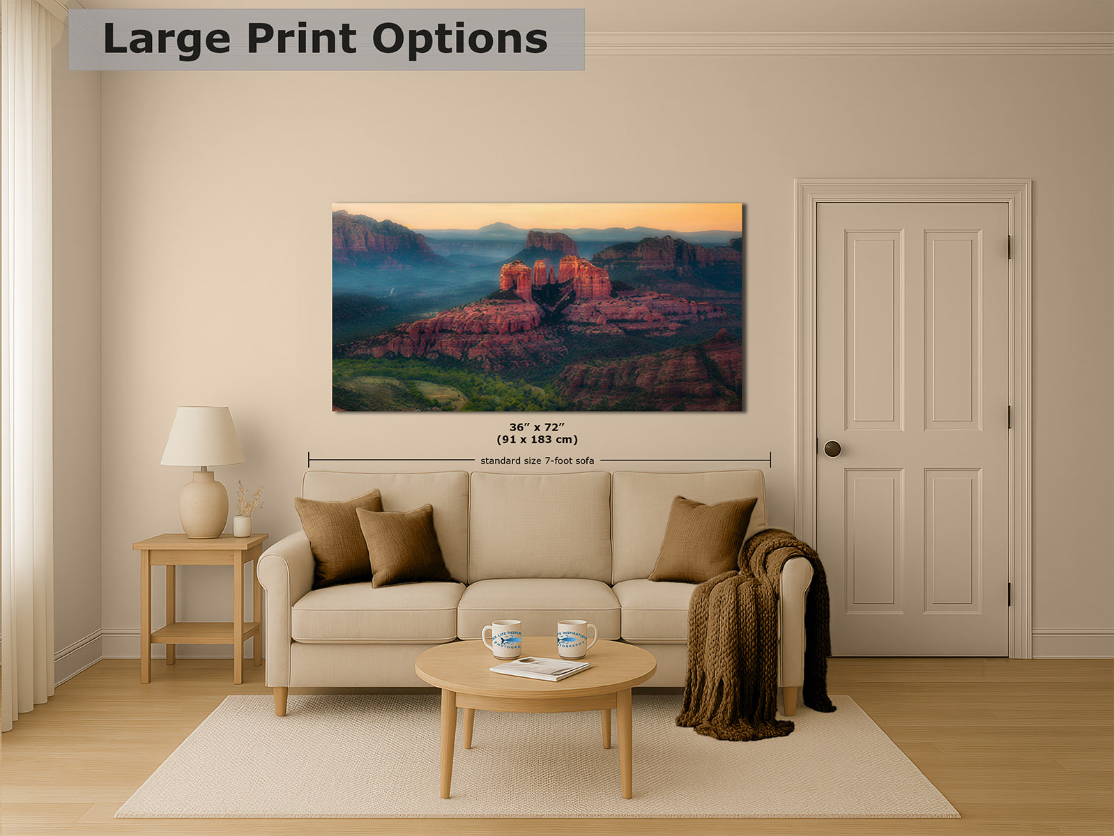 Cathedral Rock Aerial Sunrise, Sedona Arizona Desert Picture Nature Photo Relaxation Artwork for Meditation, Office, and House Decor
