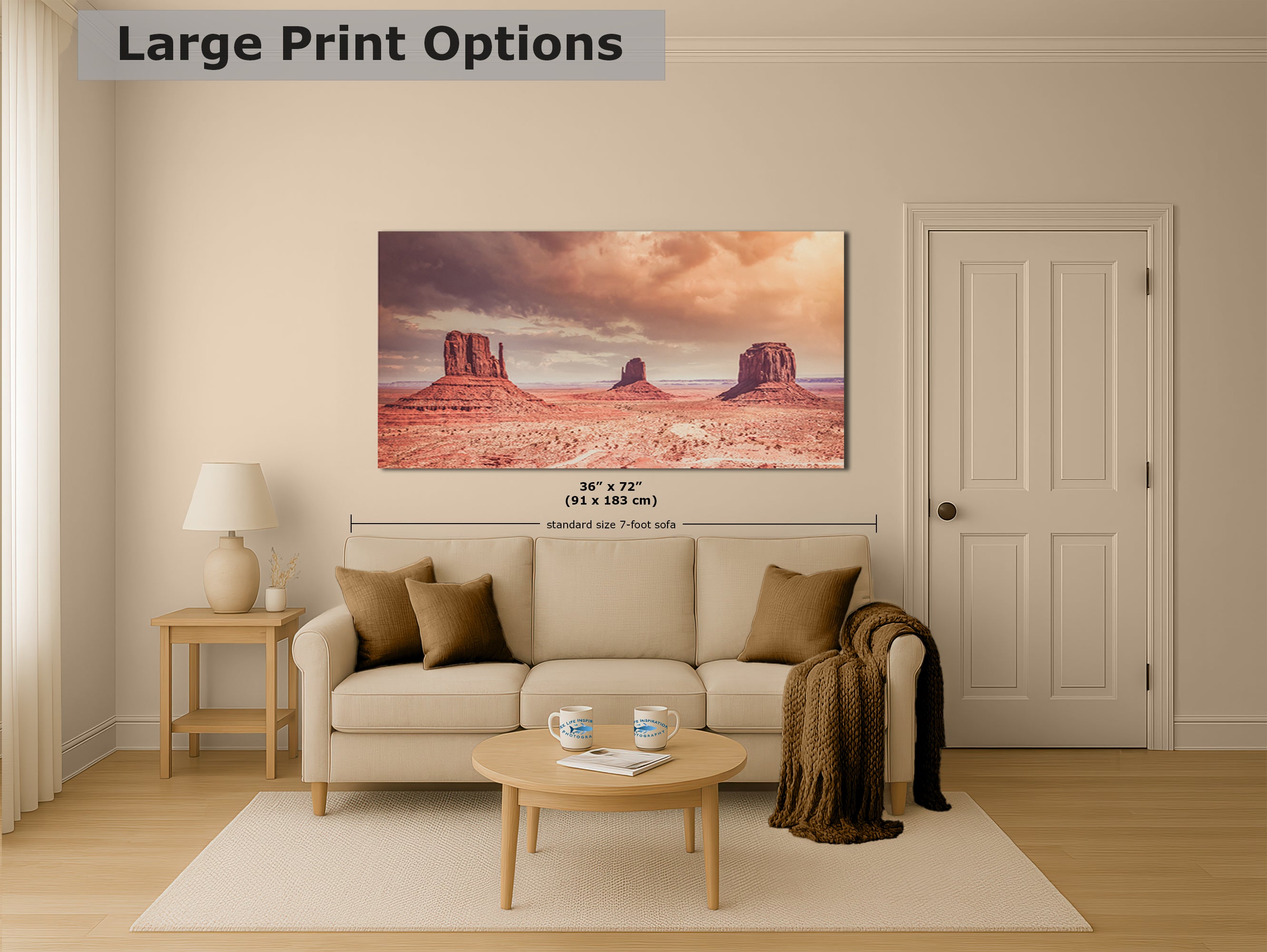 Monument Valley Panorama Arizona Desert Picture Nature Photo, Bohemian Style Relaxation Artwork for Meditation, Apartment, Office & House Decor