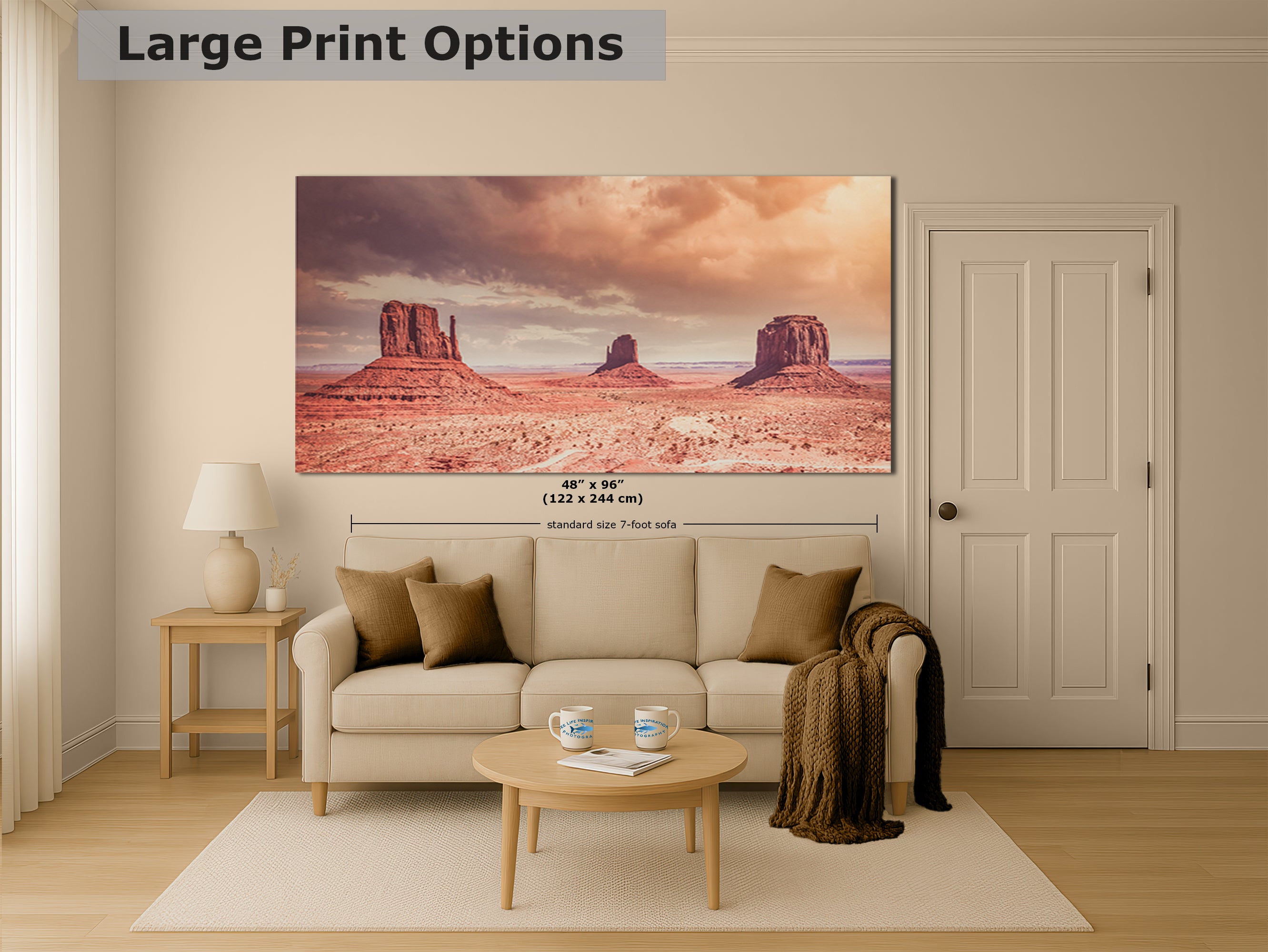 Monument Valley Panorama Arizona Desert Picture Nature Photo, Bohemian Style Relaxation Artwork for Meditation, Apartment, Office & House Decor