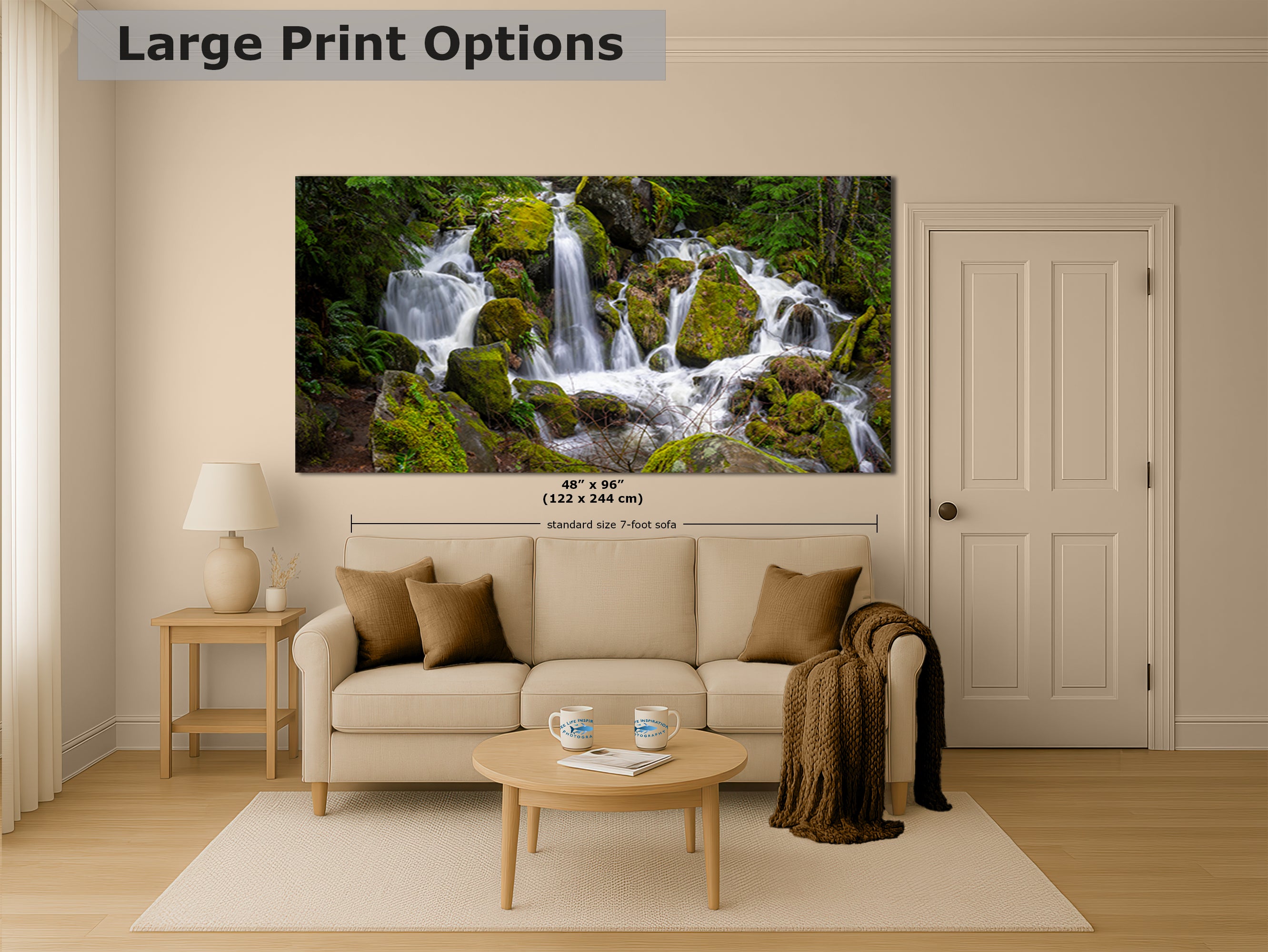 Oregon Pacific Northwest Waterfall Picture Nature Photo Relaxation Artwork in Bohemian Style for Meditation, Office, Apartment, House Decor