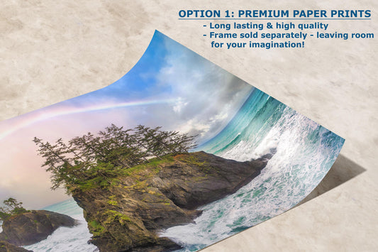 Oregon Coast Ocean Picture, Pacific Northwest Rainbow Nature Photo Relaxation Artwork for Meditation, Apartment, Office & House Décor