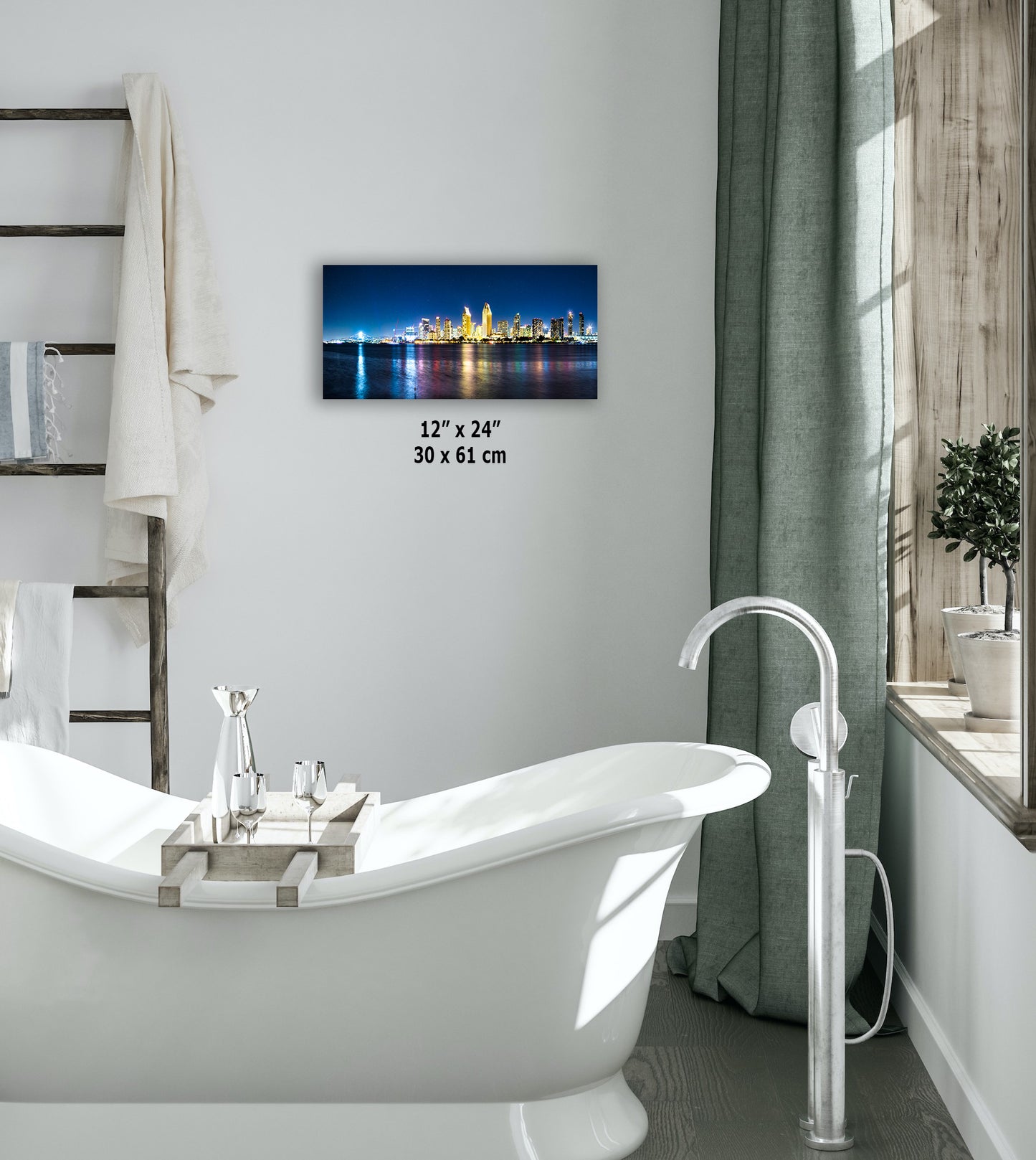 San Diego Skyline Panorama Photo, Urban Cityscape at Night Wall Art, Large Canvas Print for Living Room or Office