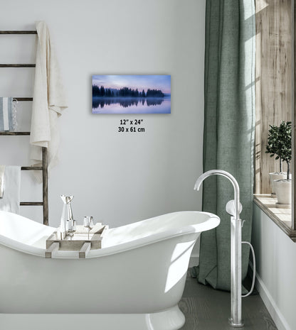 Yellowstone Lake Foggy Forest Picture, Reflection Nature Photo, Wyoming Landscape Relaxation Artwork for Meditation, Office, & House Decor