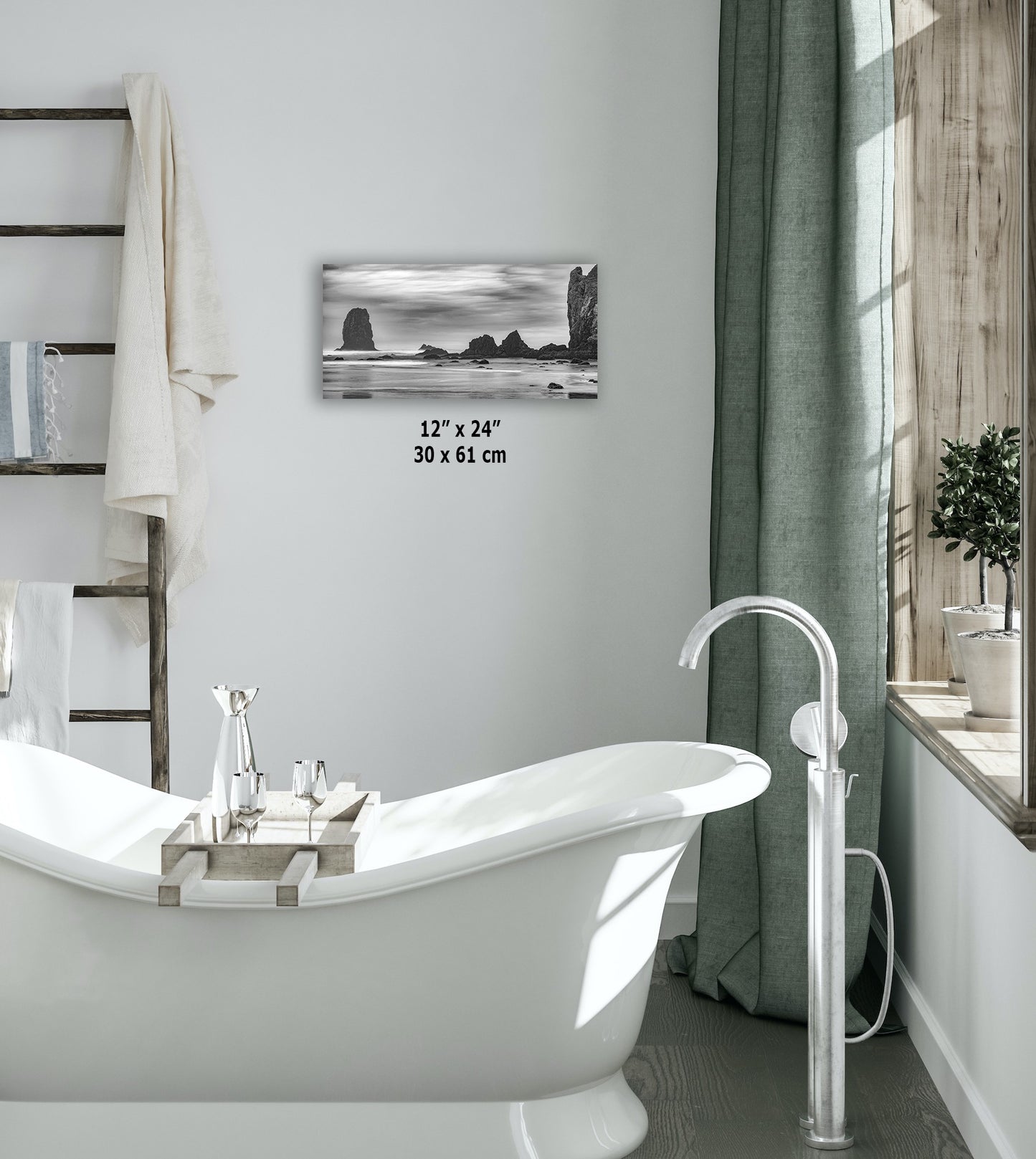 Cannon Beach Oregon Coast Ocean Picture Nature Photo, Black and White Haystack Rocks, Coastal Beach House Decor for Ocean Lovers