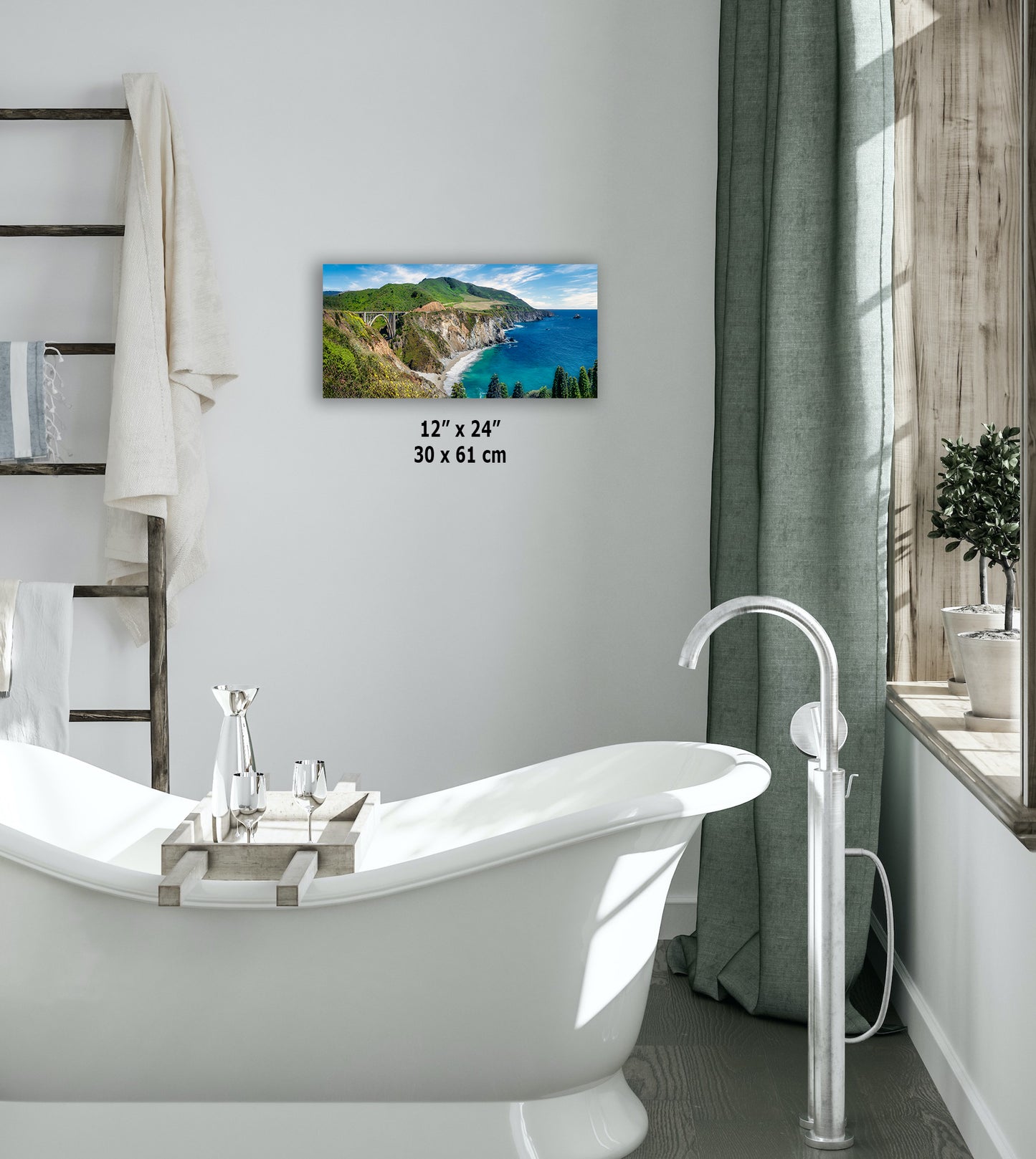 Bixby Bridge Ocean Picture, Big Sur California Coastline Nature Photo Panorama, Relaxation Artwork for Meditation, Office, & House Decor